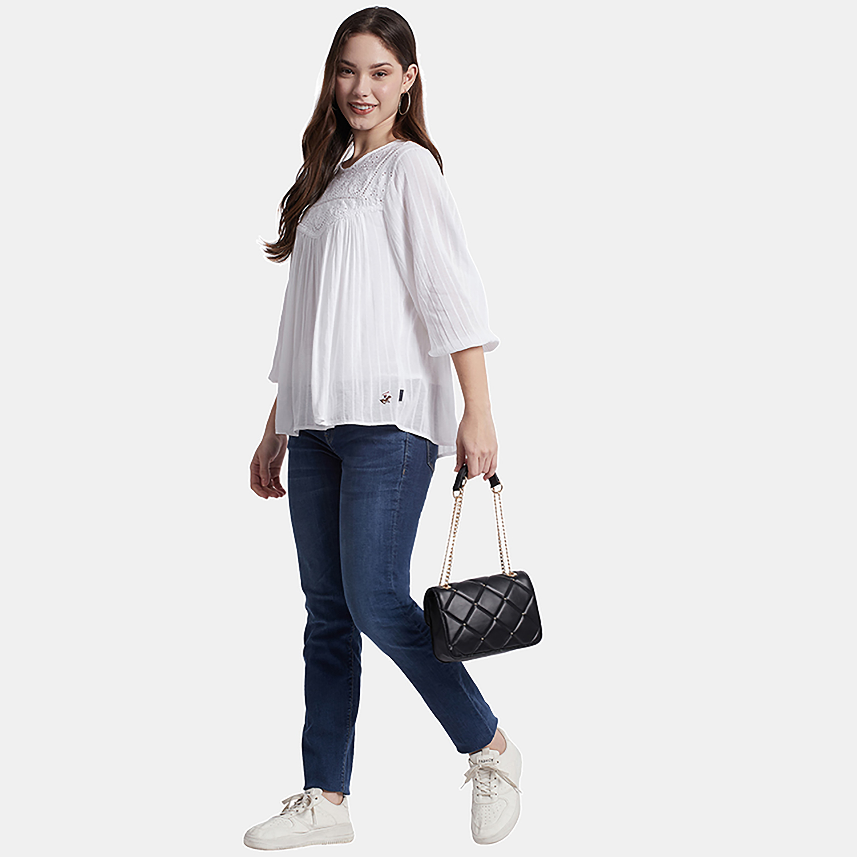 بلوزة بيفرلي هيلز بولو كلوب ذو شيفلي بياقة قارب ذو مطرز وأكمام أسقف-women-clothing-shirtsandblouses-blouses-image-6