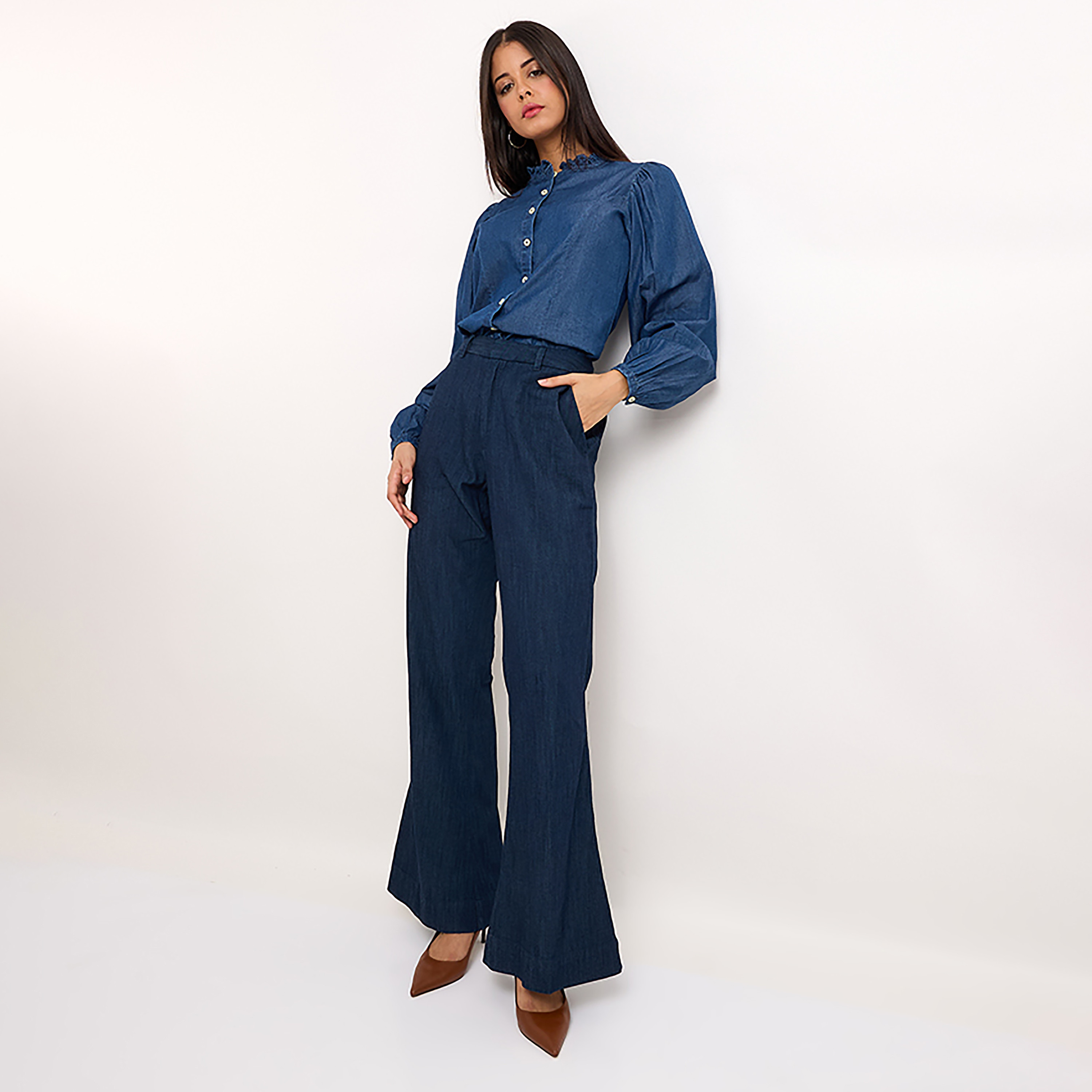 Beverly Hills Polo Club Plain Ruffle Neck Long Sleeves Women's Denim Top-PROMO_CP_BHPC_101125-image-3
