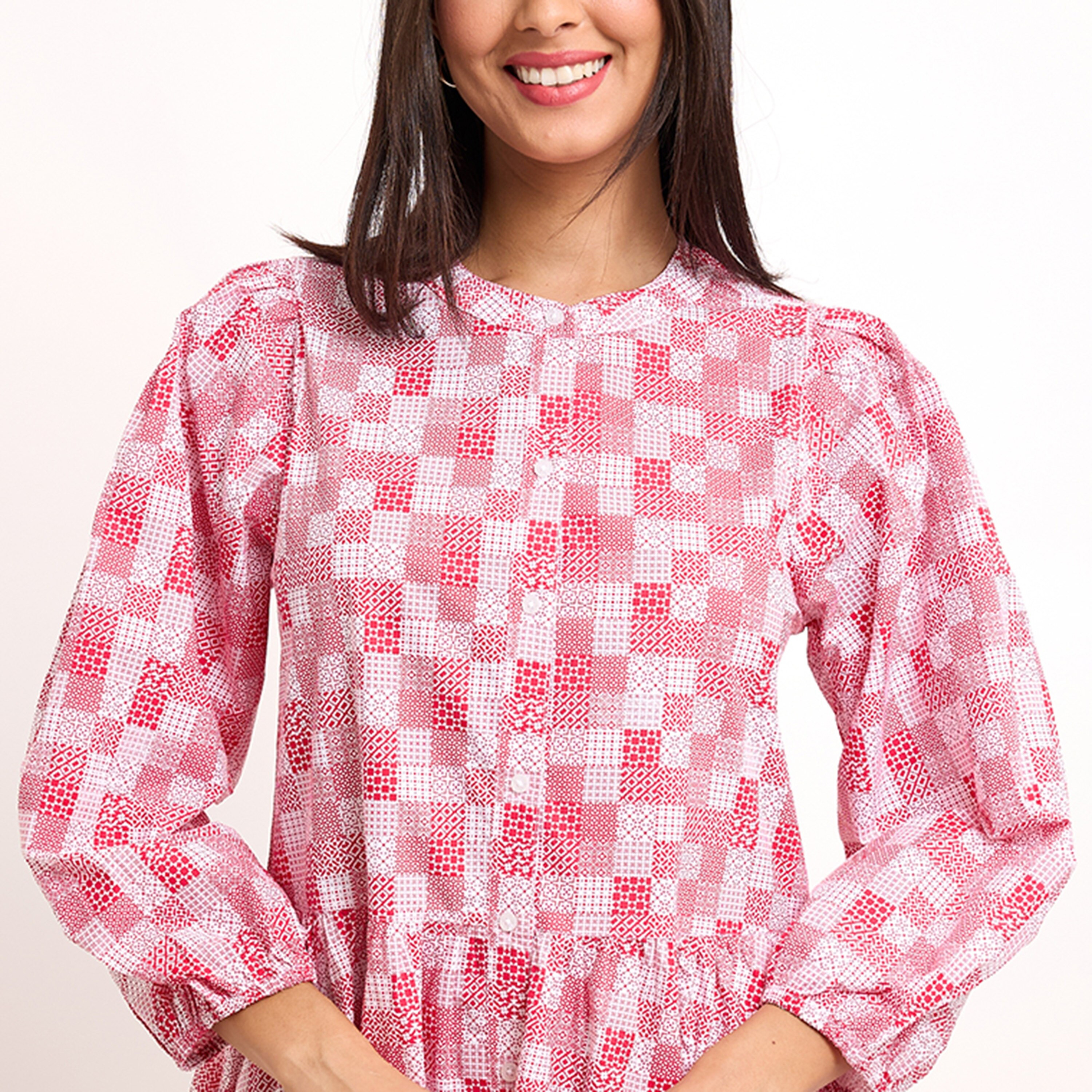 Beverly Hills Polo Club Printed Mandarin Collar Three-Quarter Sleeve Knee-Length Dress-women-clothing-dresses-image-3