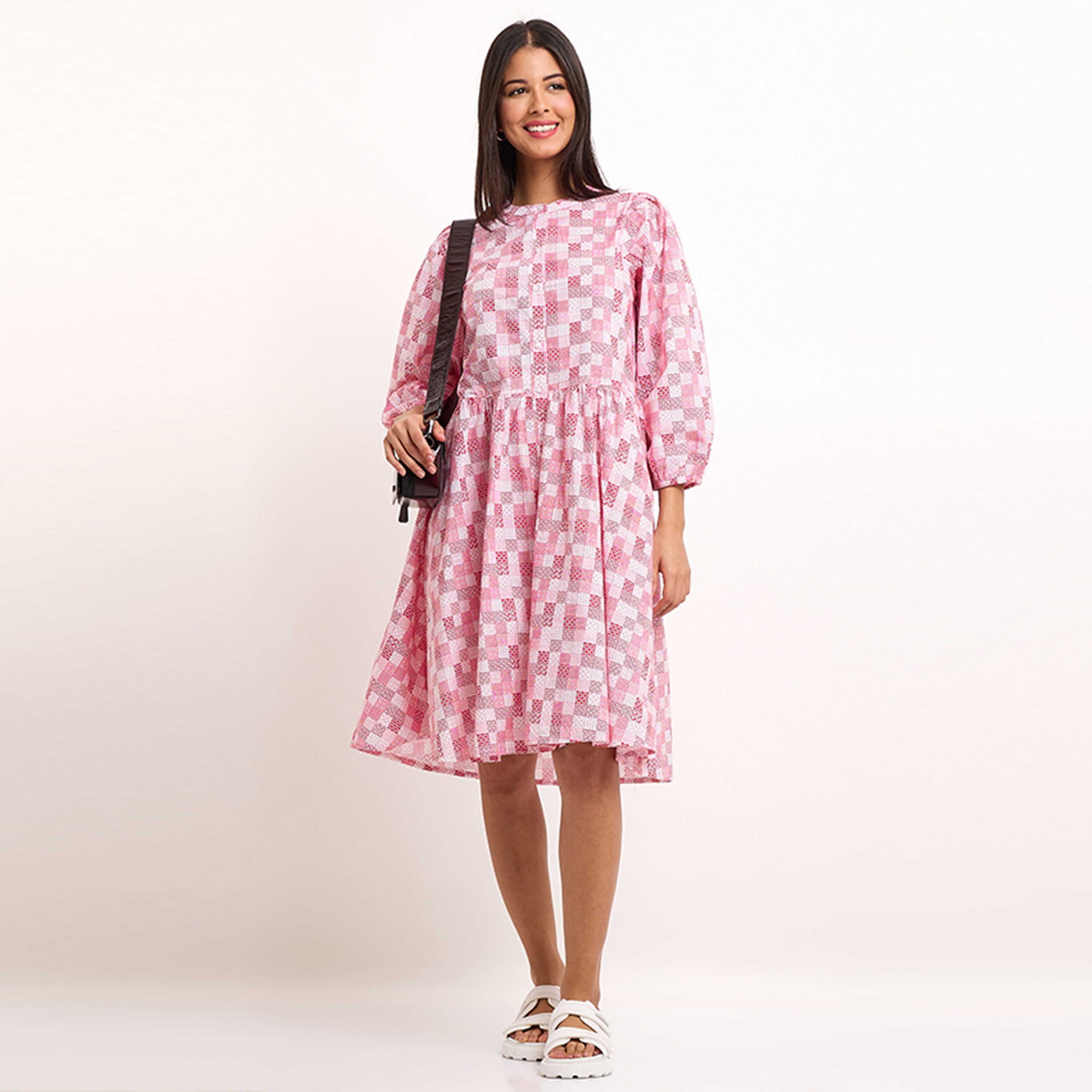 Beverly Hills Polo Club Printed Mandarin Collar Three-Quarter Sleeve Knee-Length Dress-women-clothing-dresses-image-4