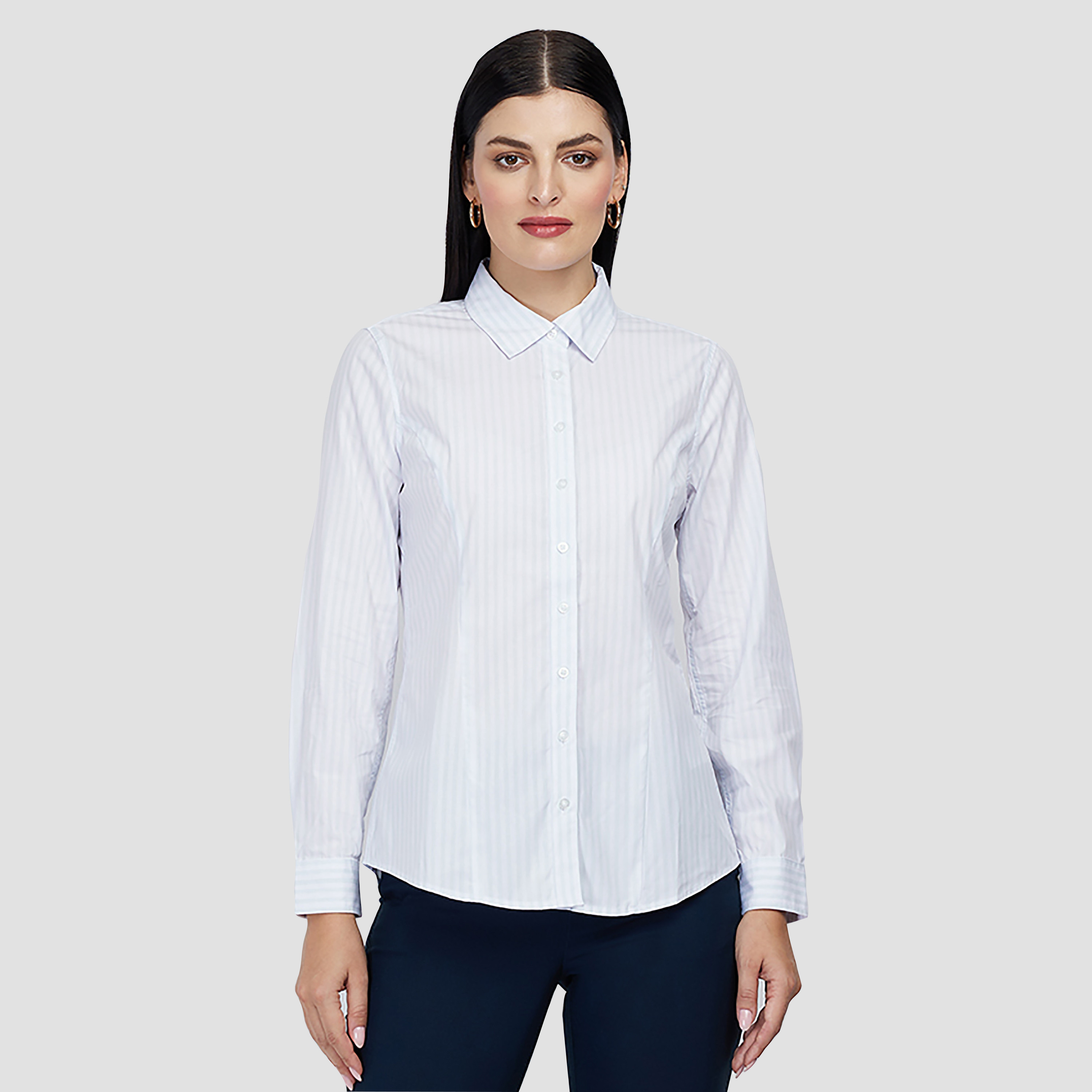 قميص نسائي مخطط بياقة وأكمام طويلة بقصة عادية من بيفرلي هيلز بولو كلوب-women-clothing-shirtsandblouses-shirts-image-1