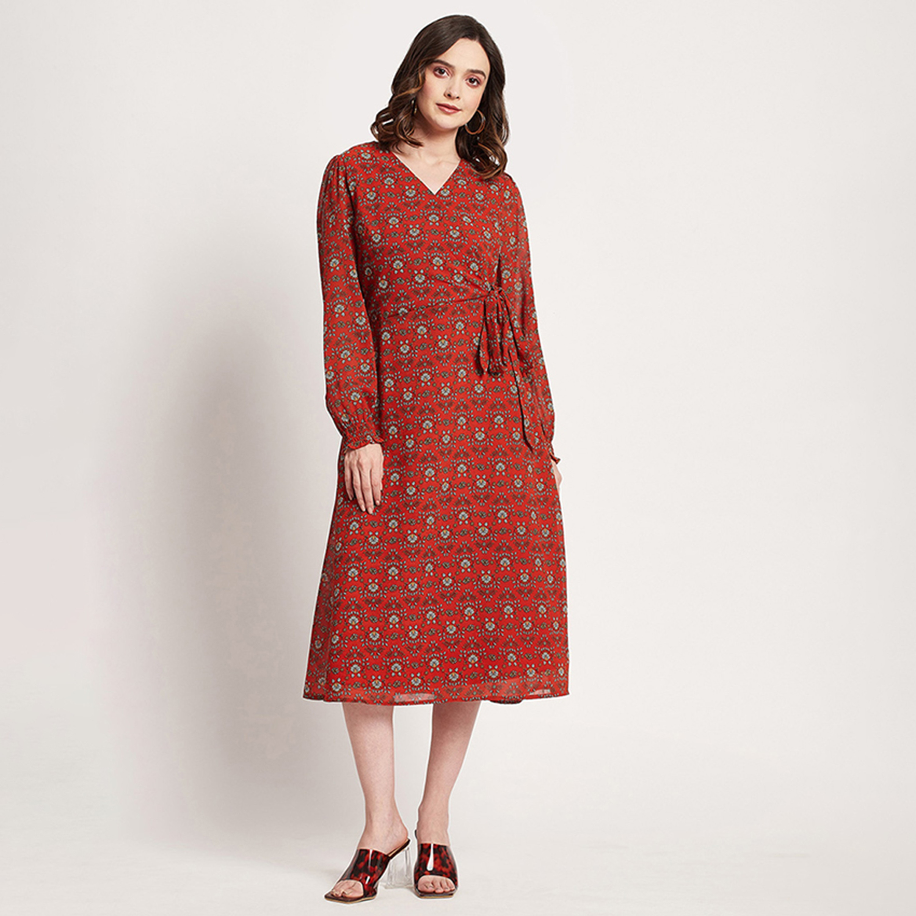 Beverly Hills Polo Club Printed V-Neck Wrap Midi Dress-women-clothing-dresses-image-1