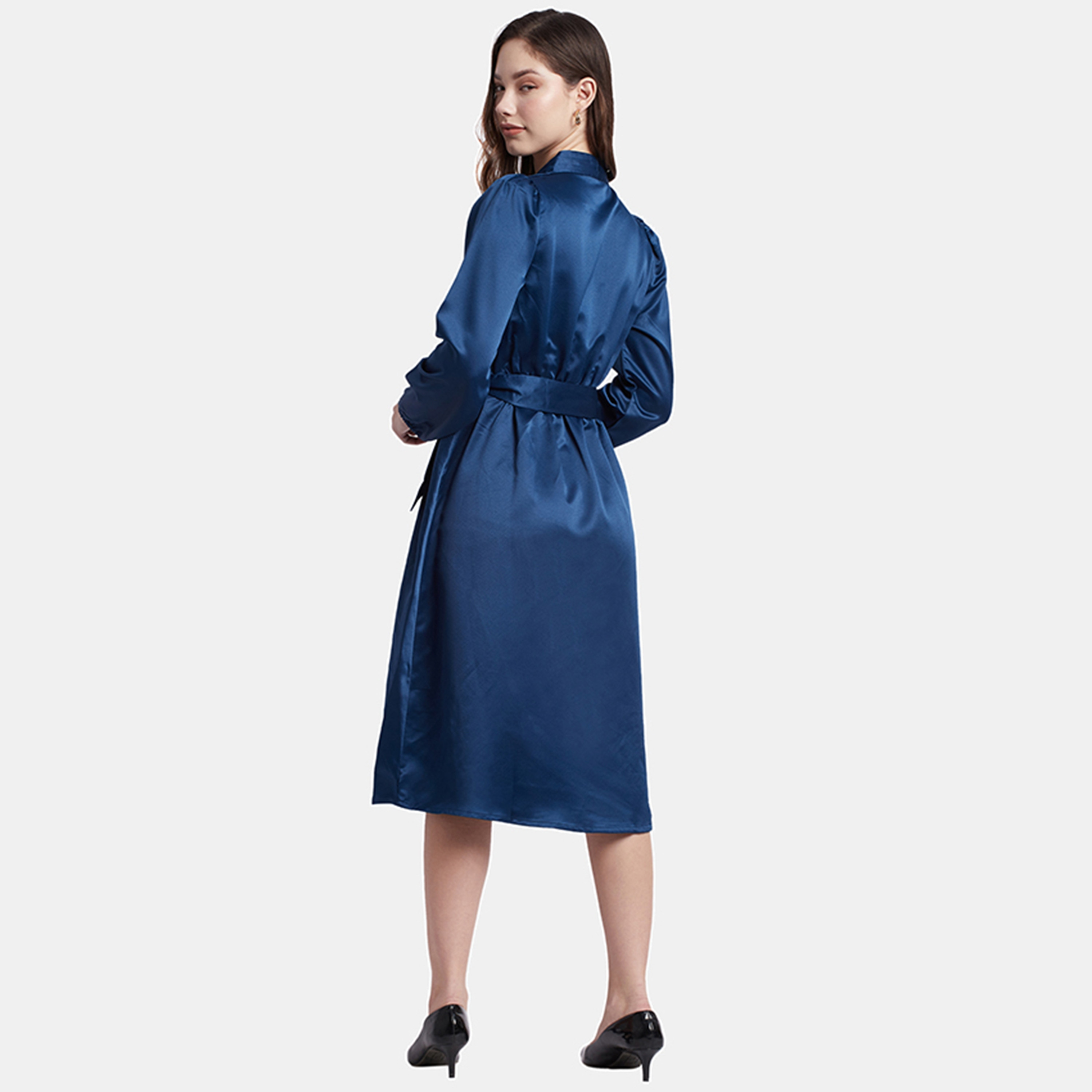فستان ميدي ذو ملفوف سادة من بيفرلي هيلز بولو كلوب بفتحة رقبة على شكل وي مع حزام-women-clothing-dresses-image-4