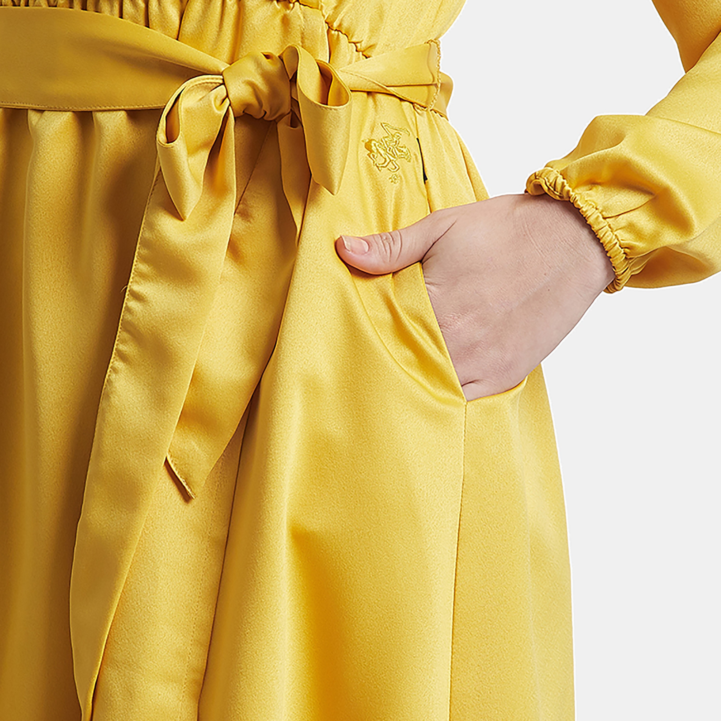 فستان ميدي ذو ملفوف سادة من بيفرلي هيلز بولو كلوب بفتحة رقبة على شكل وي مع حزام-women-clothing-dresses-image-7