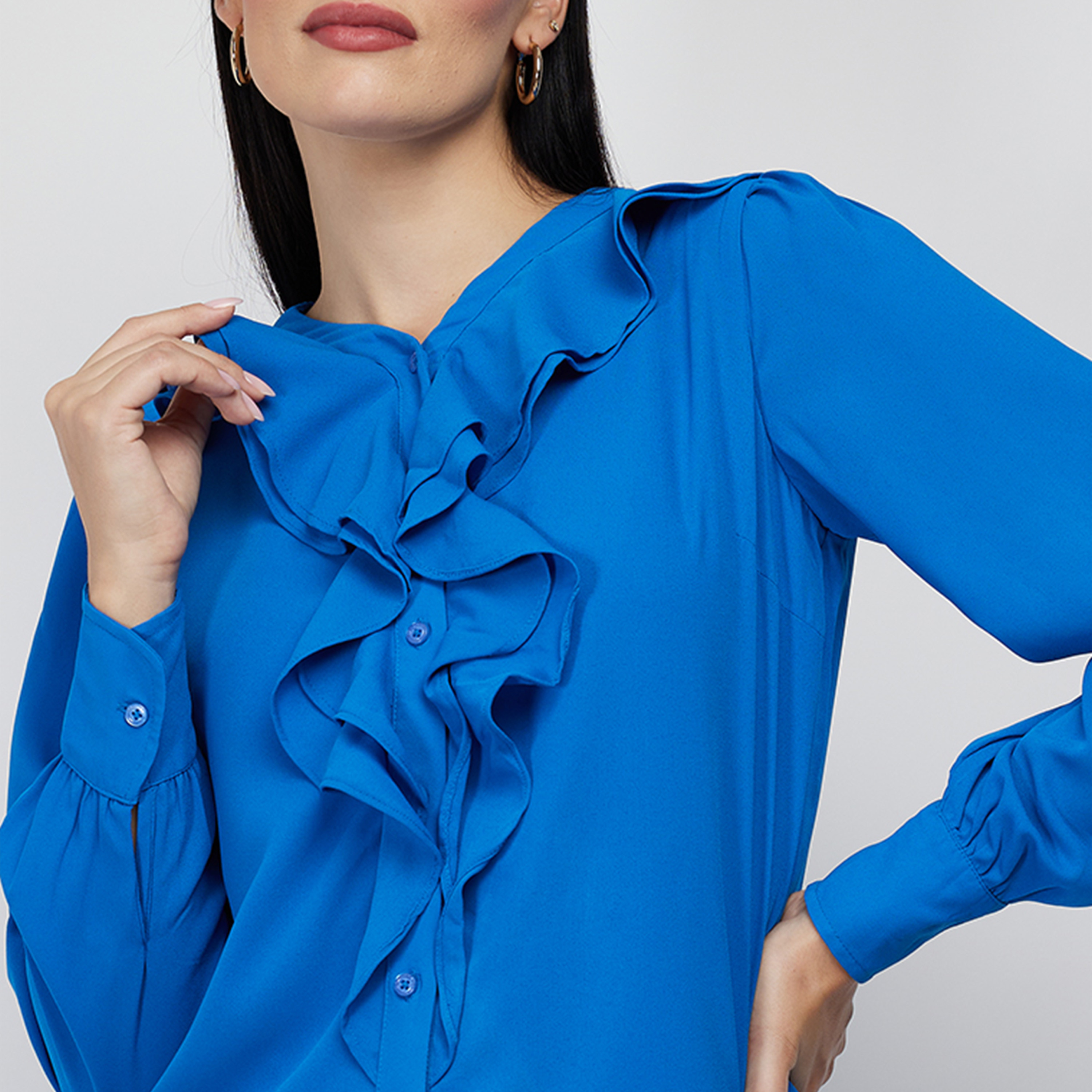 Beverly Hills Polo Club Ruffle V-neck Top with Puff Sleeves-women-clothing-tshirts-image-3