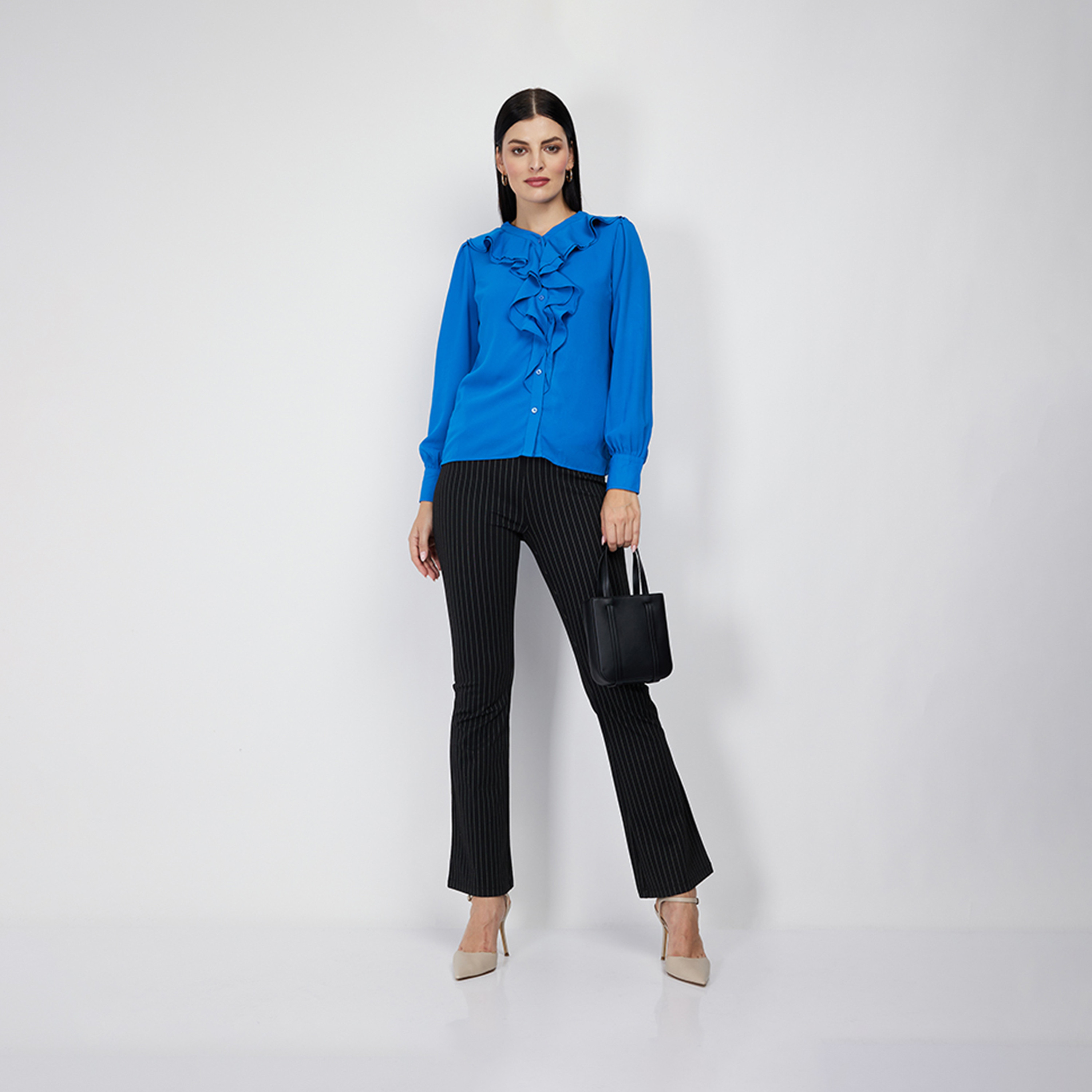 Beverly Hills Polo Club Ruffle V-neck Top with Puff Sleeves-women-clothing-tshirts-image-4