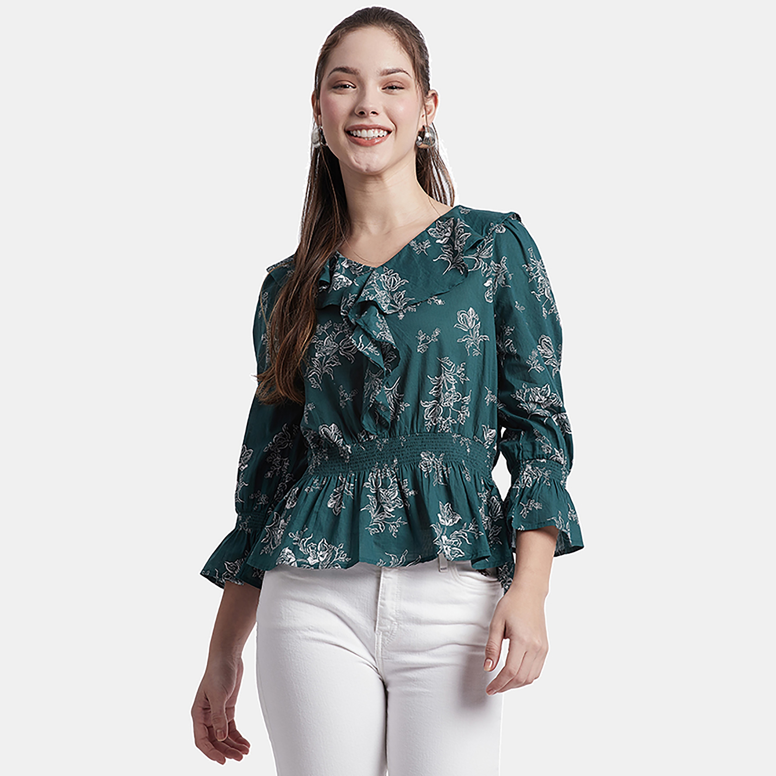 Beverly Hills Polo Club Printed V-Neck Three-Quarter Sleeves Top-women-clothing-shirtsandblouses-blouses-image-1