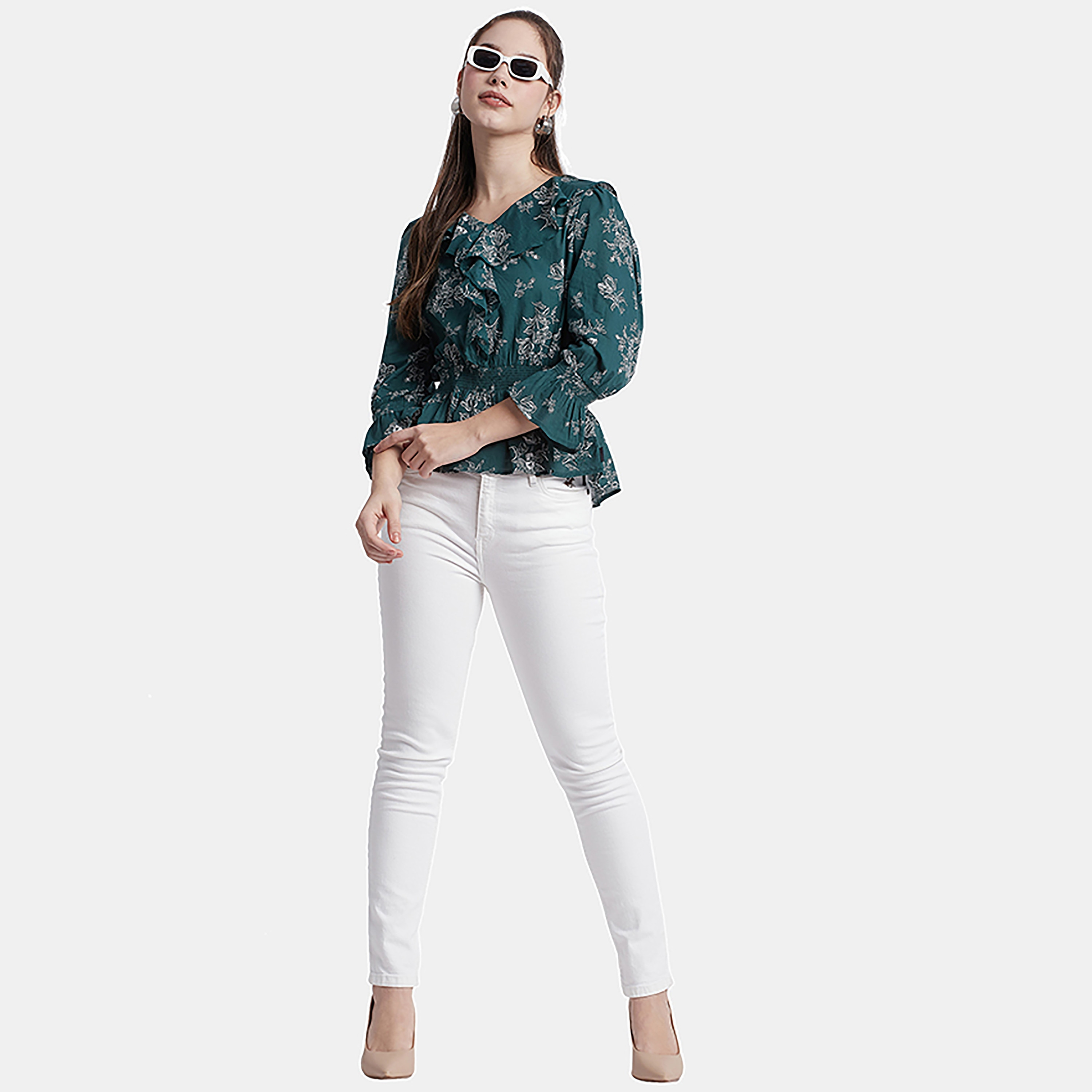 بلوزة بيفرلي هيلز بولو كلوب بياقة على شكل وى وأكمام ثلاثة أرباع وطبعات-women-clothing-shirtsandblouses-blouses-image-2