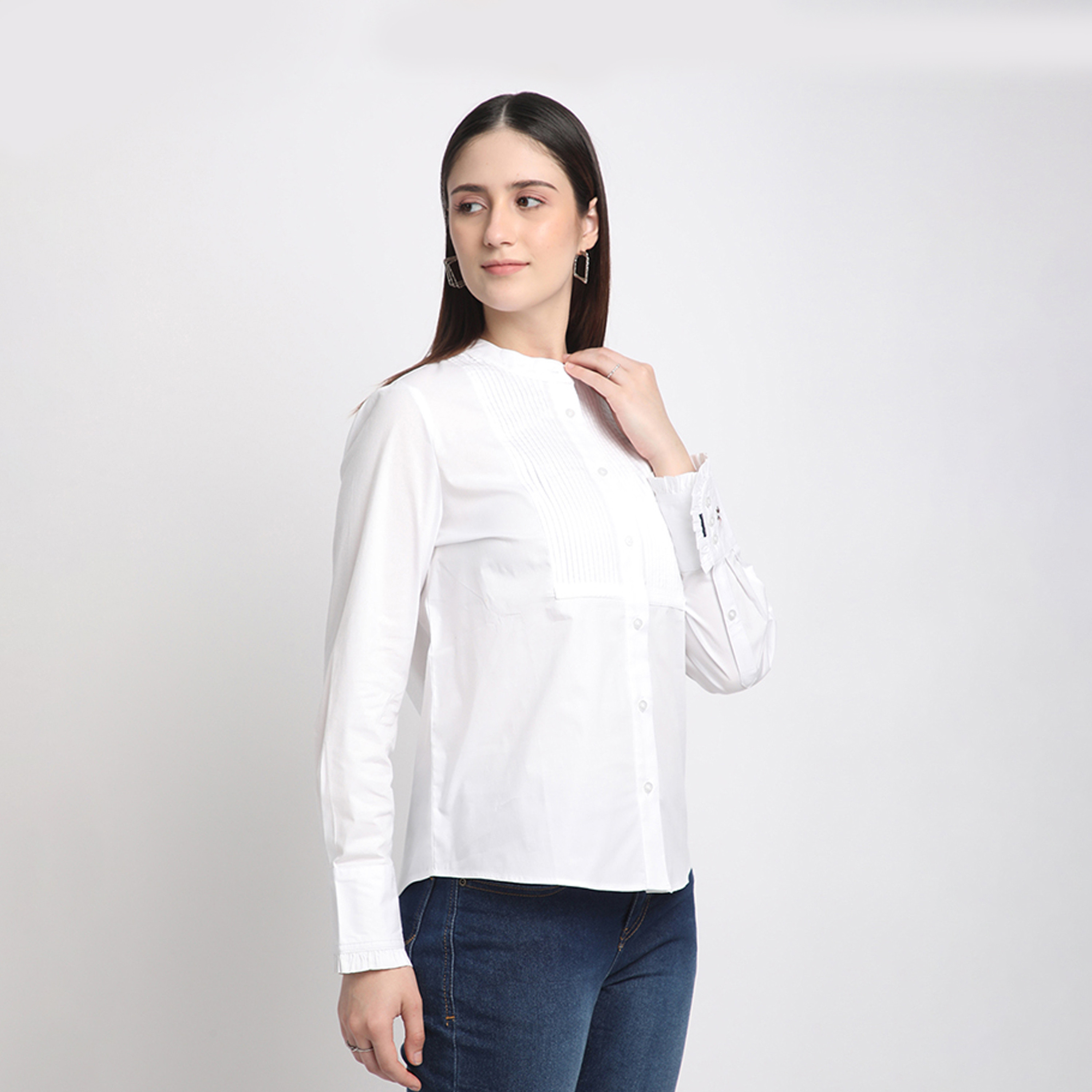 بيفرلي هيلز كلوب-  قميص ماندارين للنساء بأكمام طويلة مع تفاصيل بطيات أمامية-women-clothing-shirtsandblouses-shirts-image-7