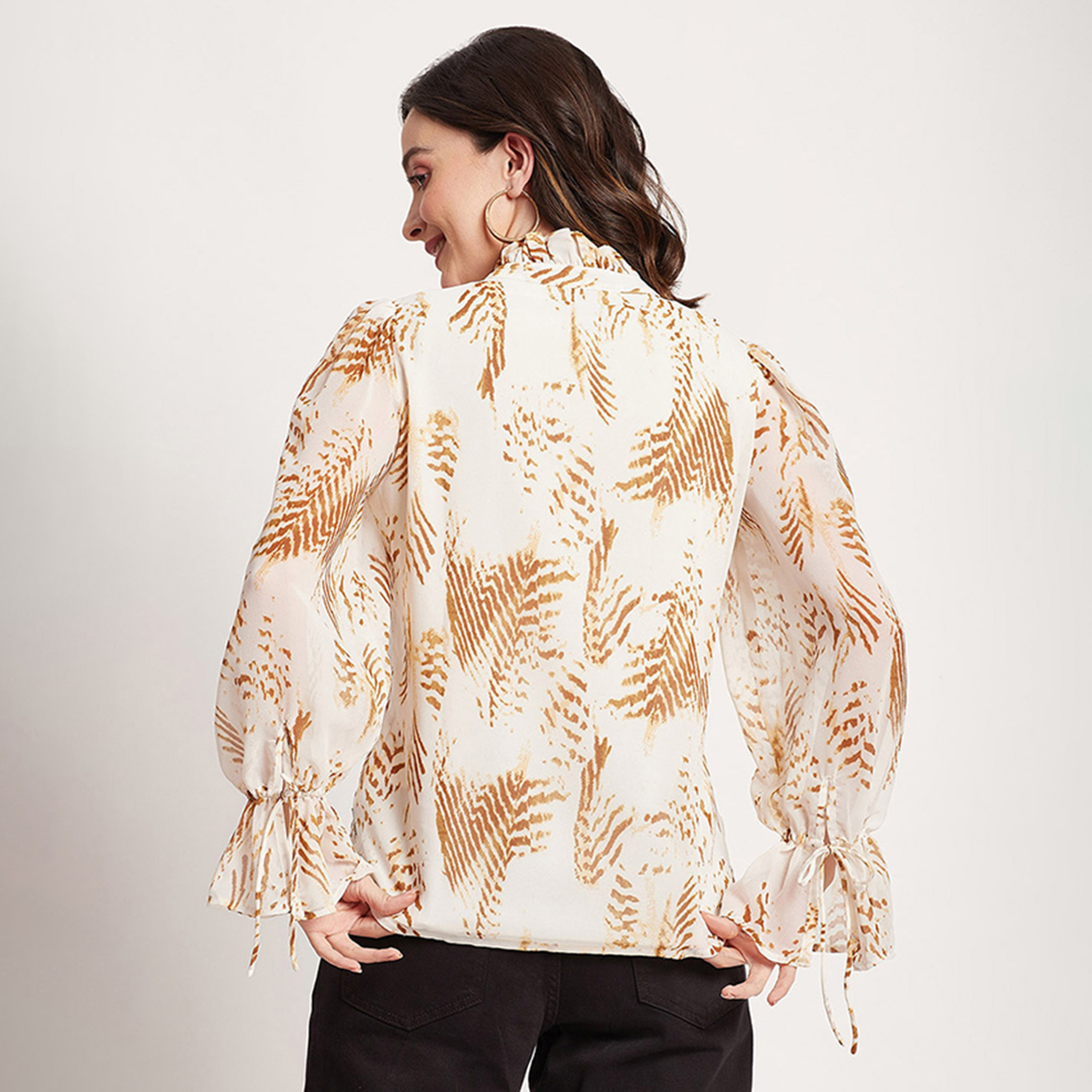 Beverly Hills Polo Club Printed Ruffled Tie Neck Long Sleeves Top-women-clothing-shirtsandblouses-blouses-image-8