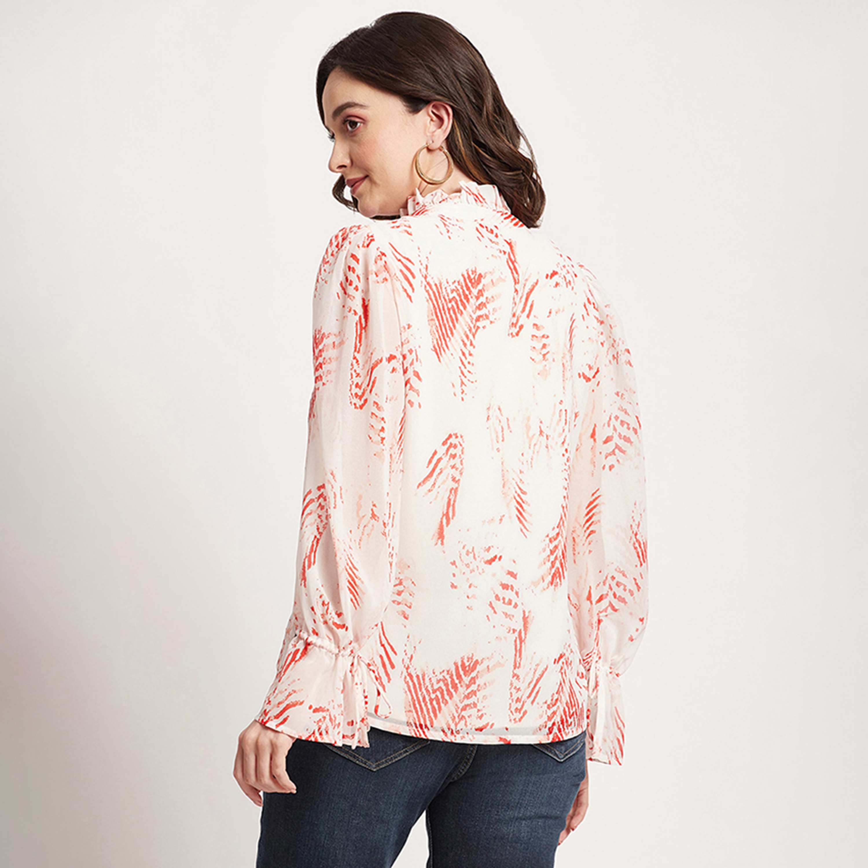 Beverly Hills Polo Club Printed Ruffled Tie Neck Long Sleeves Top-women-clothing-shirtsandblouses-blouses-image-4