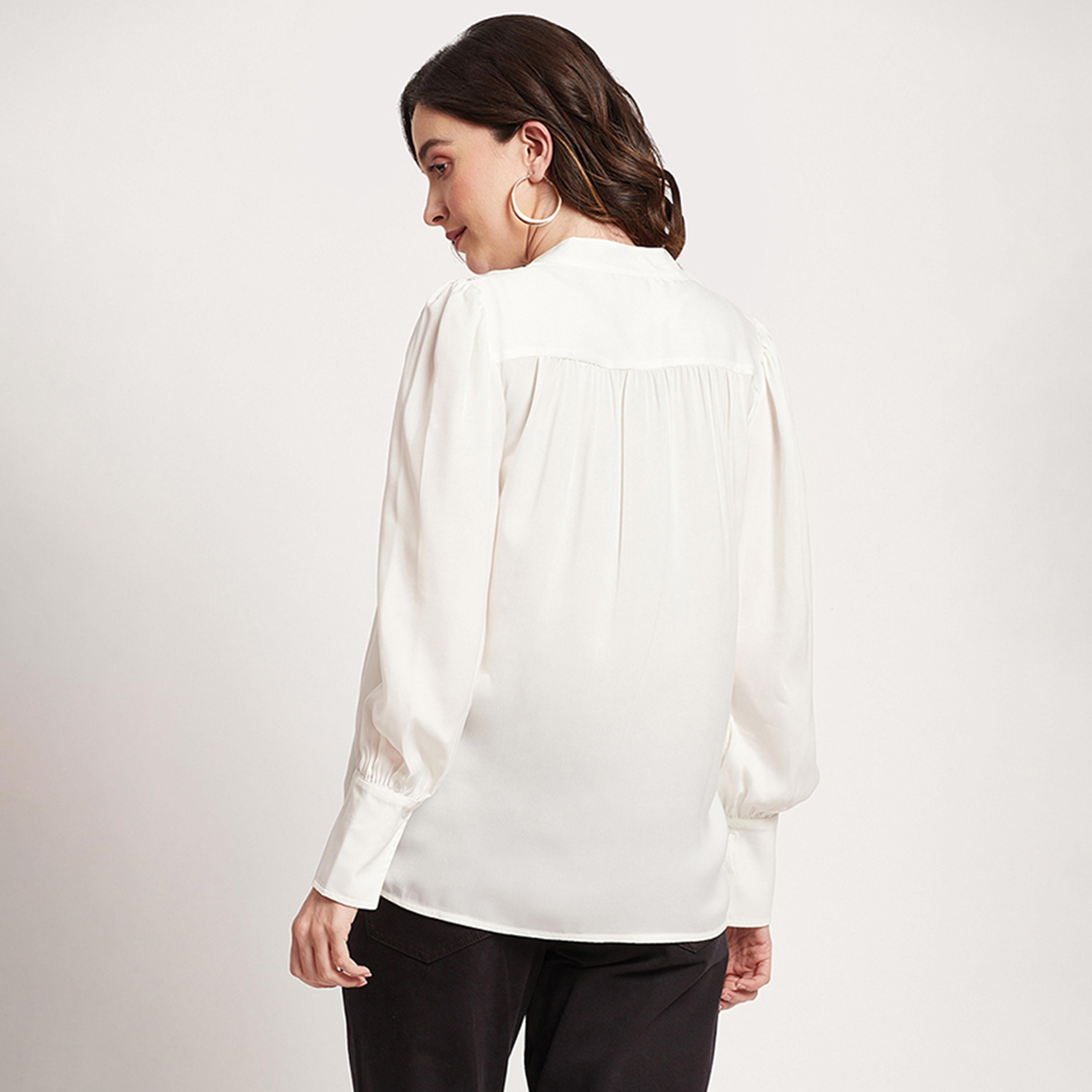Beverly Hills Polo Club Plain Mandarin Collar Bishop Sleeves Top-women-clothing-shirtsandblouses-blouses-image-4