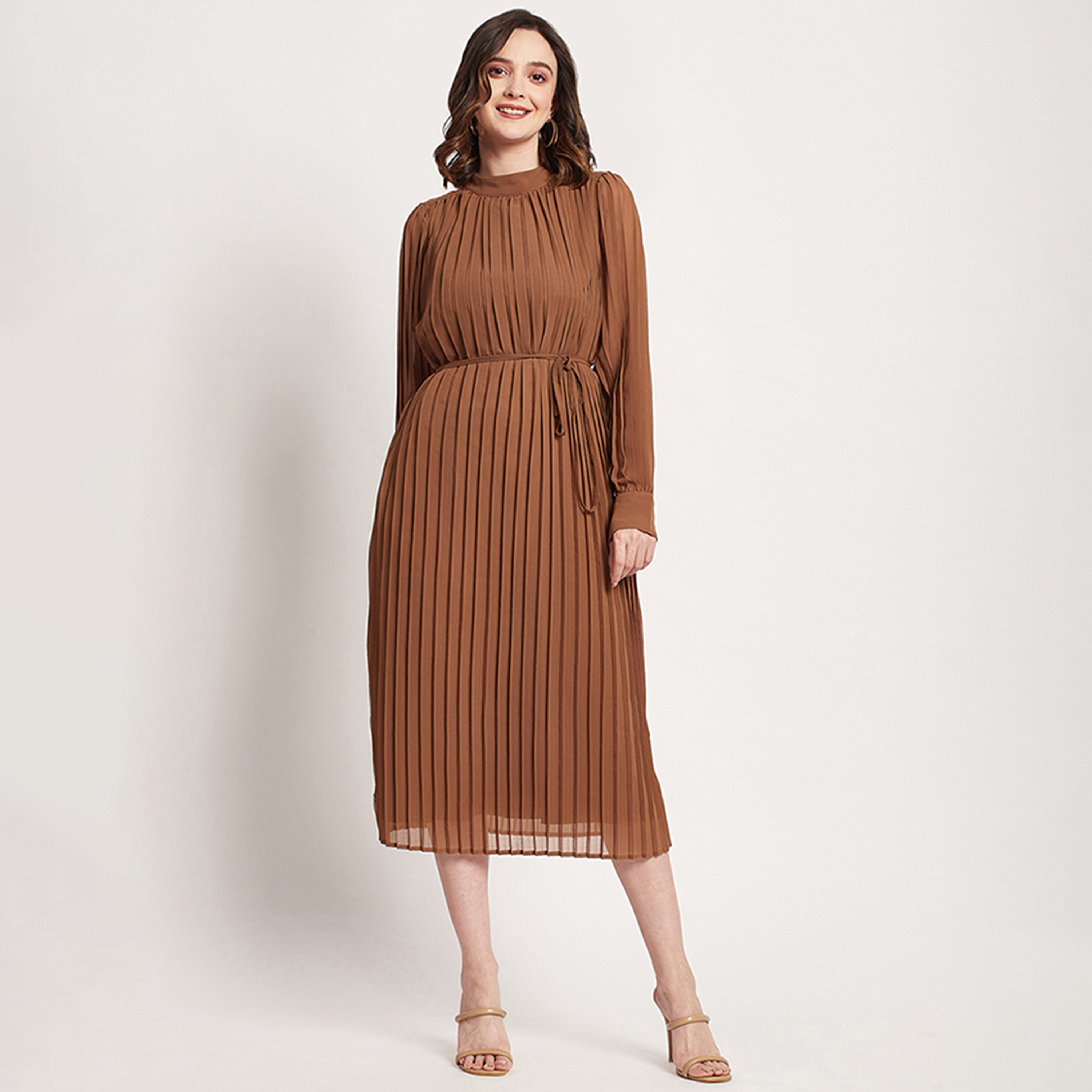 Beverly Hills Polo Club Plain Mock Neck Pleated Midi Dress-women-clothing-dresses-image-1