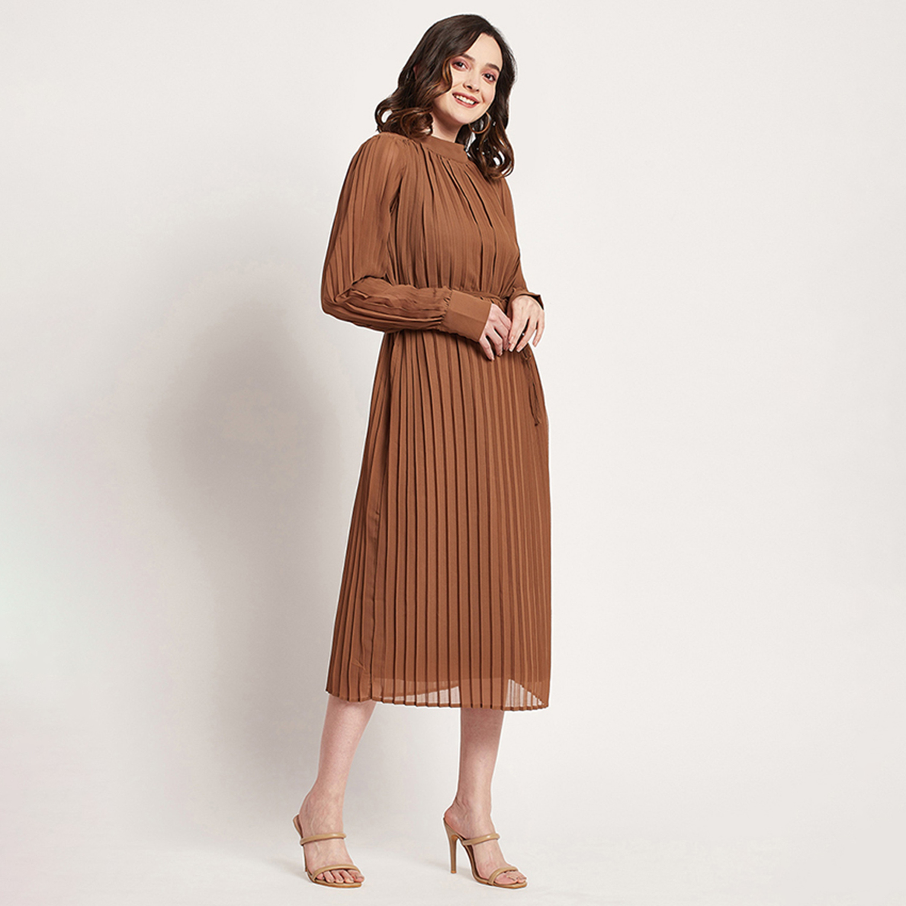Beverly Hills Polo Club Plain Mock Neck Pleated Midi Dress-women-clothing-dresses-image-3