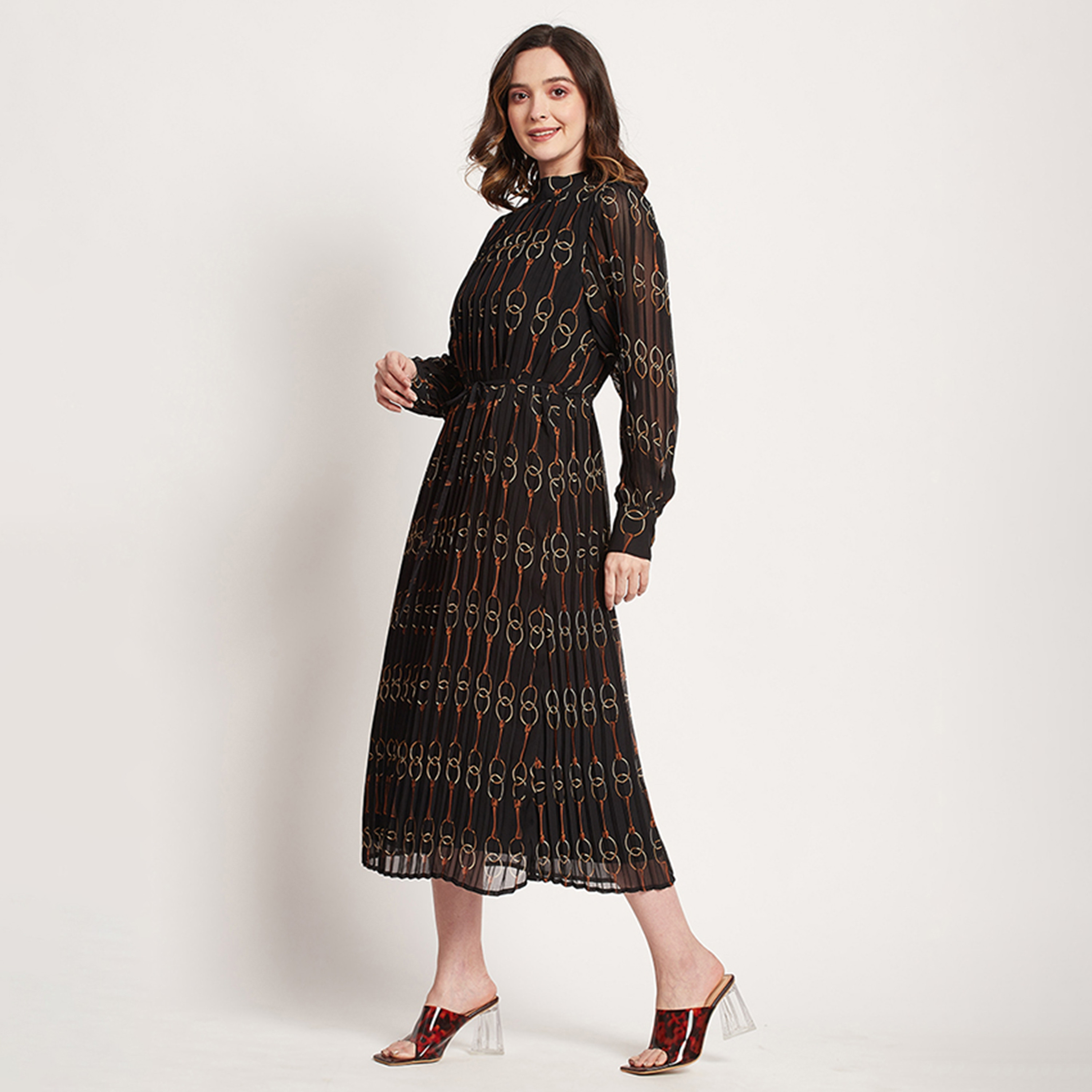 فستان ميدي بطيات بياقة موك مع مطبوع من بيفرلي هيلز بولو كلوب-women-clothing-dresses-image-2