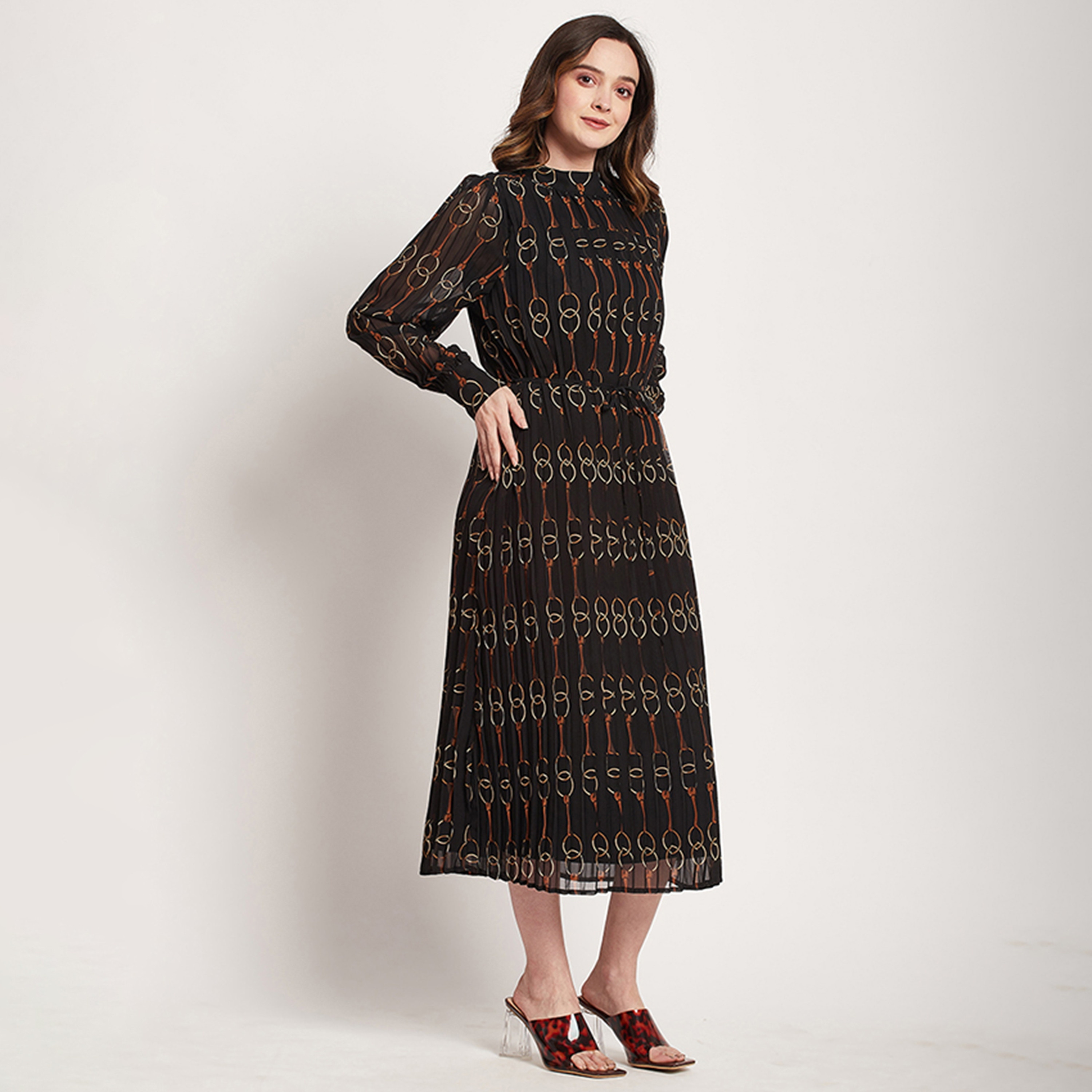 فستان ميدي بطيات بياقة موك مع مطبوع من بيفرلي هيلز بولو كلوب-women-clothing-dresses-image-3