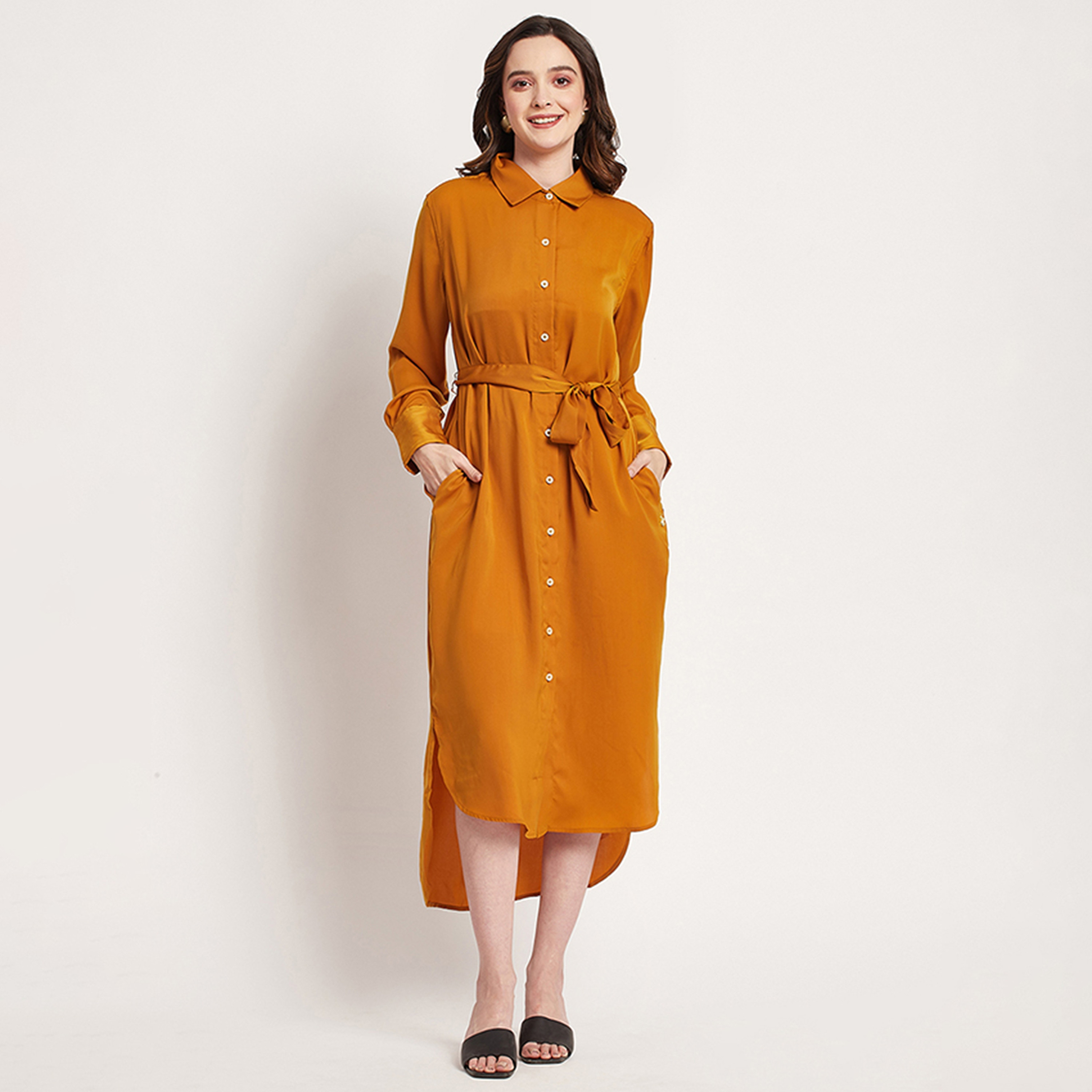 فستان قميص ذو ميدي مع ياقة سادة من بيفرلي هيلز بولو كلوب-women-clothing-dresses-image-1