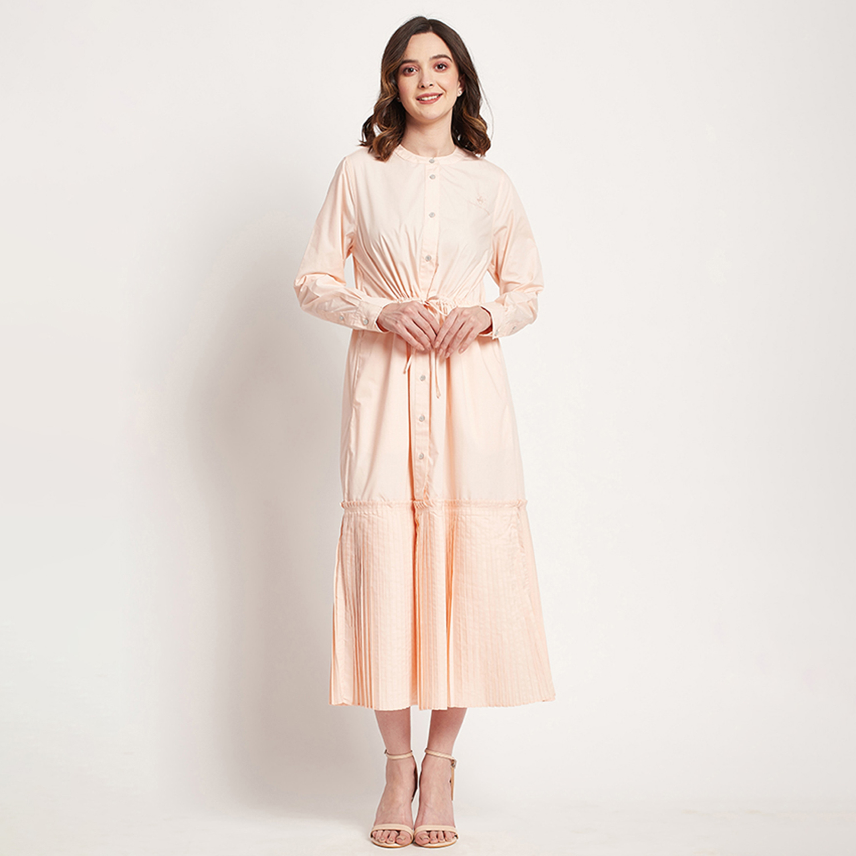 Beverly Hills Polo Club Plain Round Neck Pleated Midi Dress-women-clothing-dresses-image-1