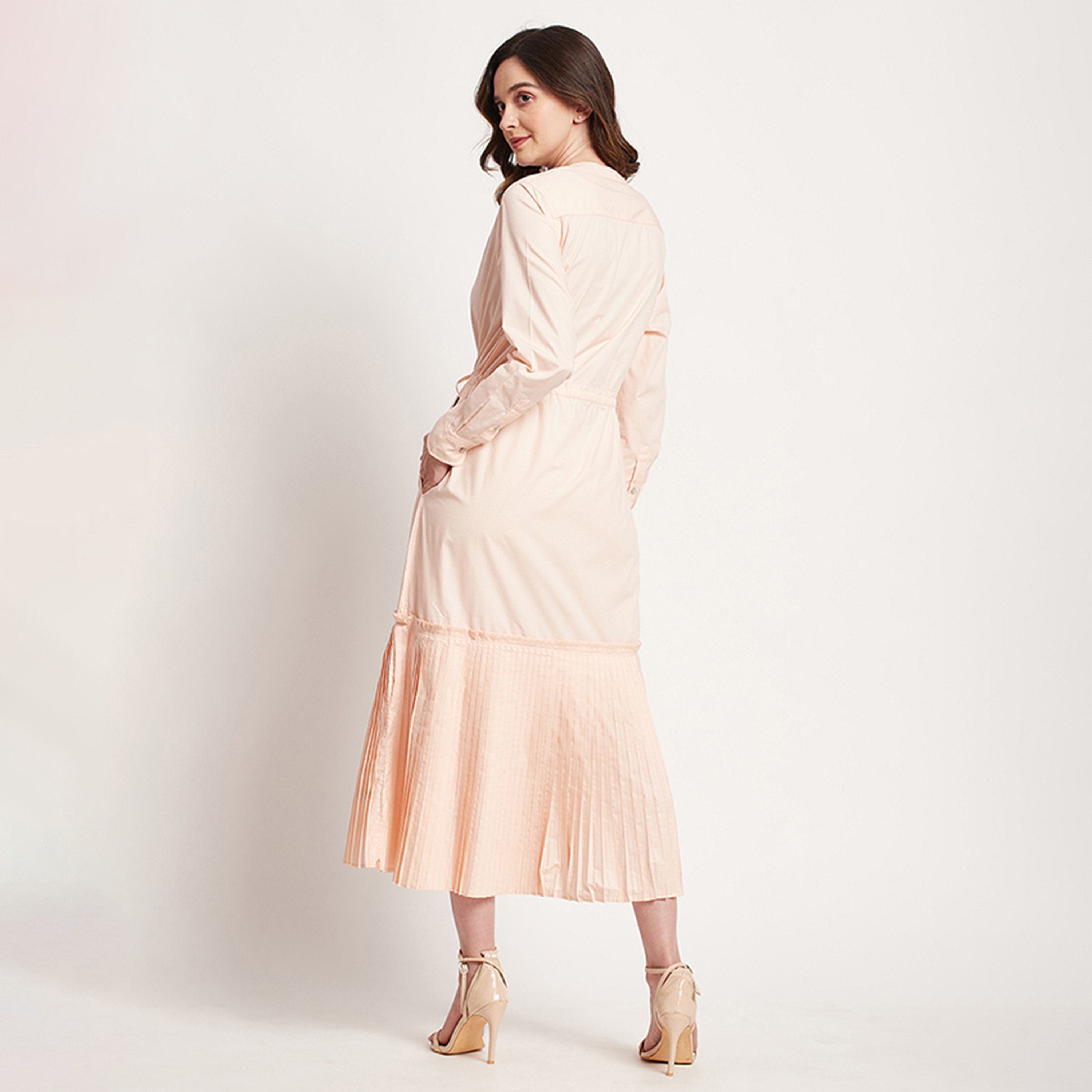 Beverly Hills Polo Club Plain Round Neck Pleated Midi Dress-women-clothing-dresses-image-8