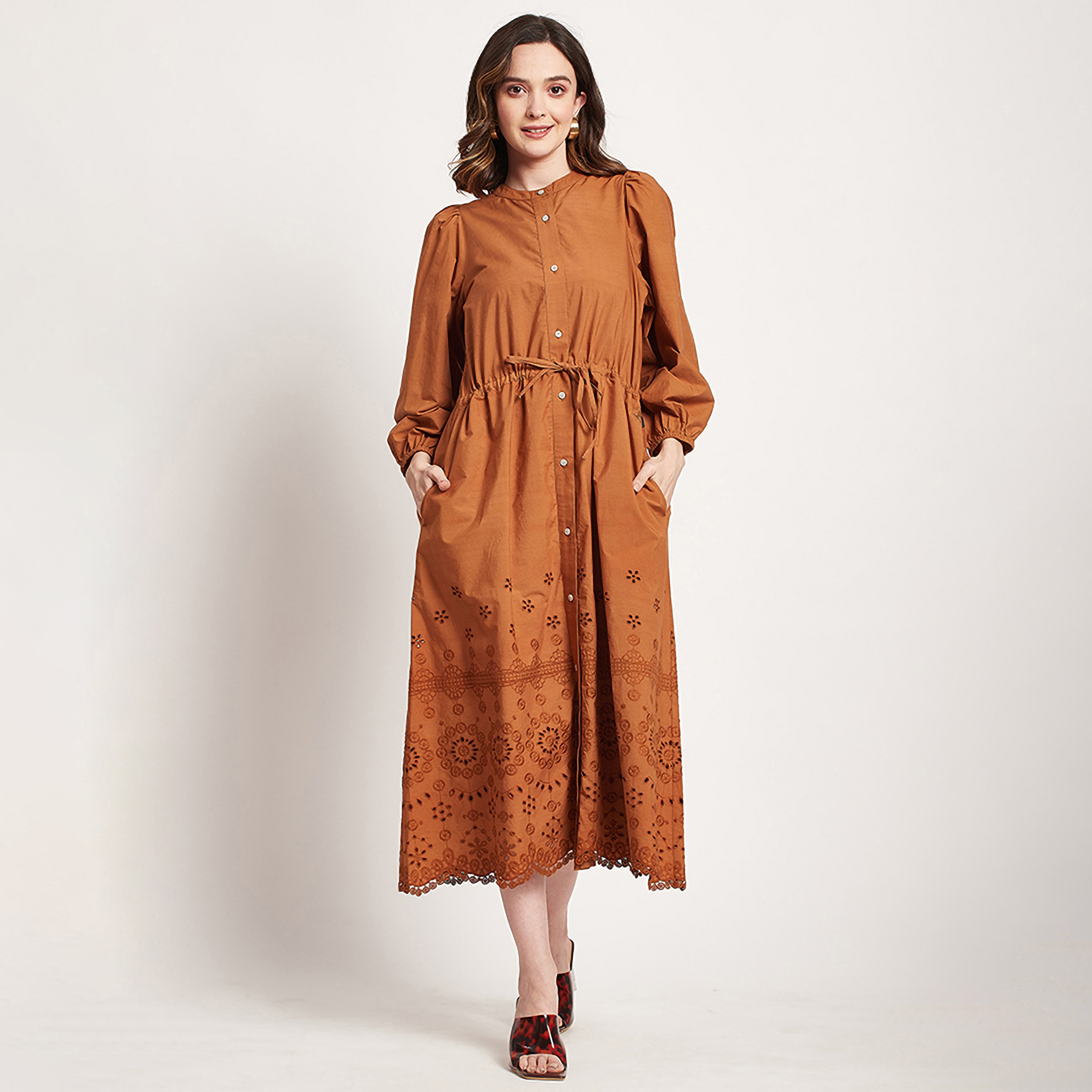 Beverly Hills Polo Club Embroidered Mandarin Collar Midi Shirt Dress-women-clothing-dresses-image-1