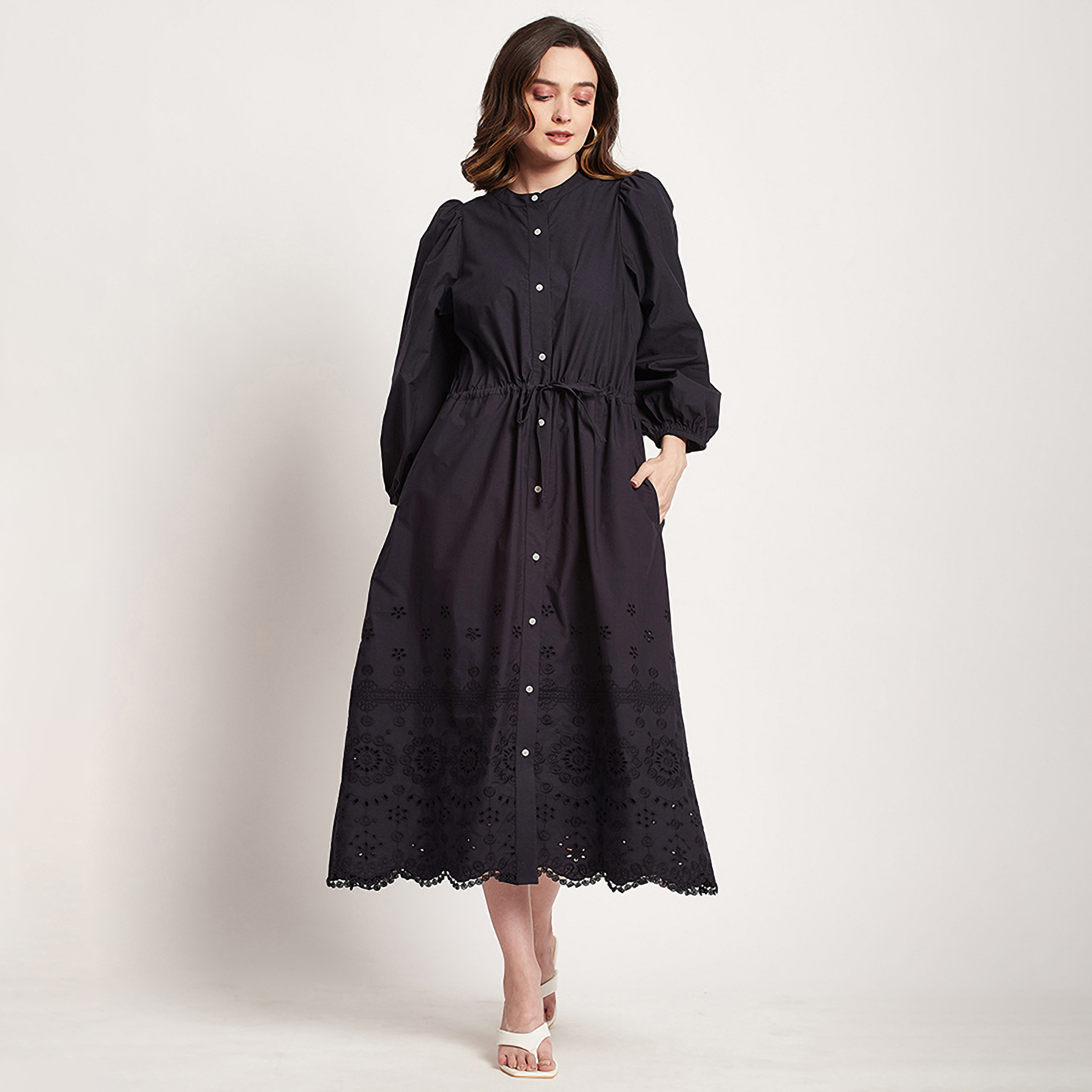 Beverly Hills Polo Club Embroidered Mandarin Collar Midi Shirt Dress-women-clothing-dresses-image-1