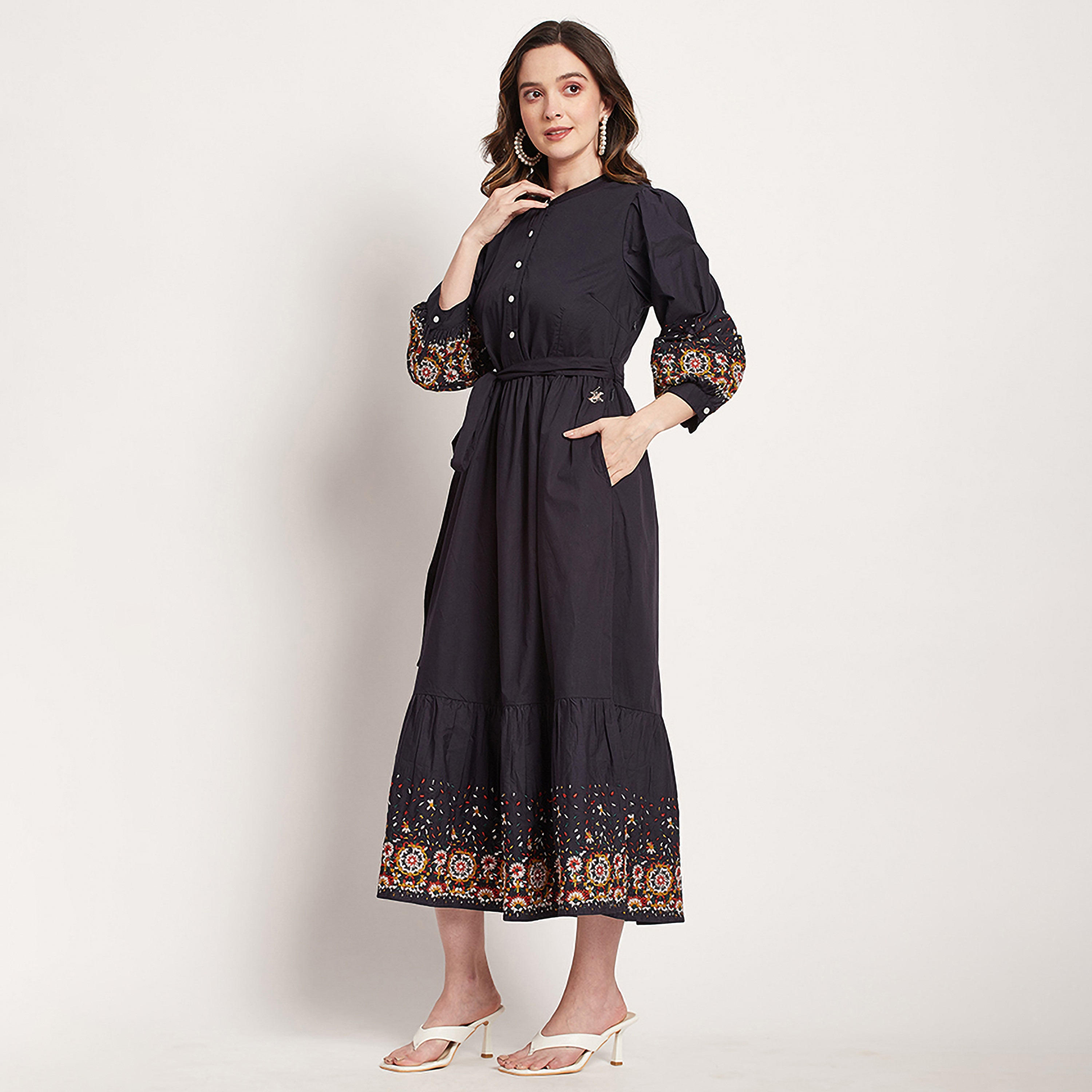 فستان قميص مطبوع ذو ميدي مع ياقة ماندارين من بيفرلي هيلز بولو كلوب-women-clothing-dresses-image-2