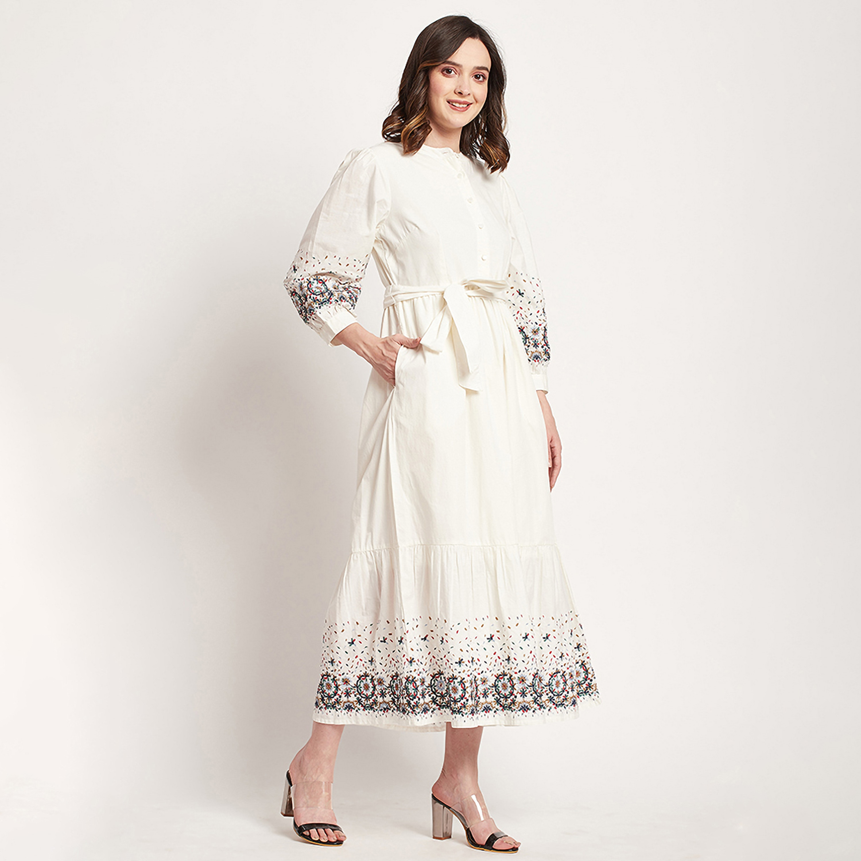 Shop Beverly Hills Polo Club Printed Mandarin Collar Midi Shop Beverly Hills Polo Club Printed Mandarin Collar Midi