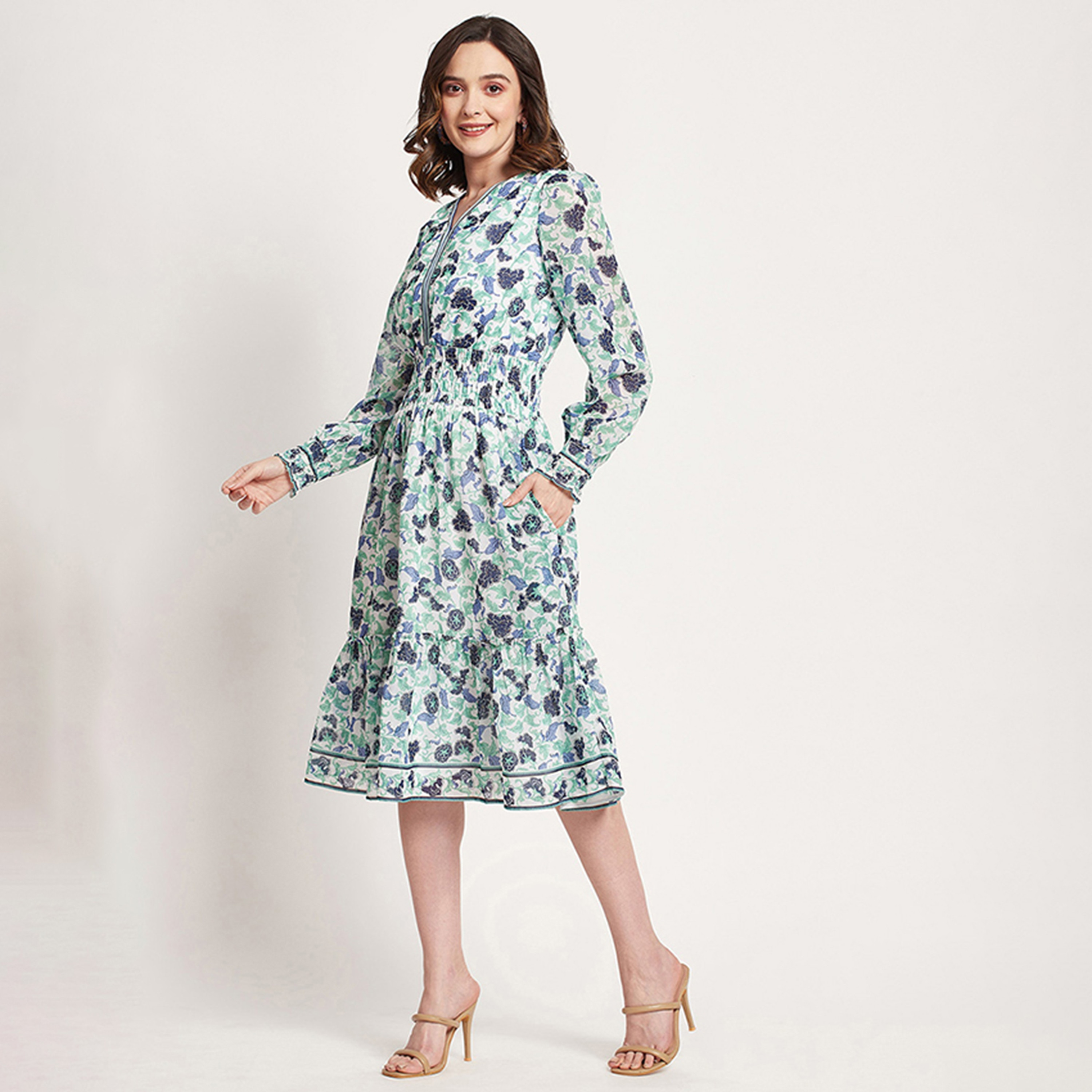 Beverly Hills Polo Club Printed V-Neck A-Line Midi Dress-women-clothing-dresses-image-2