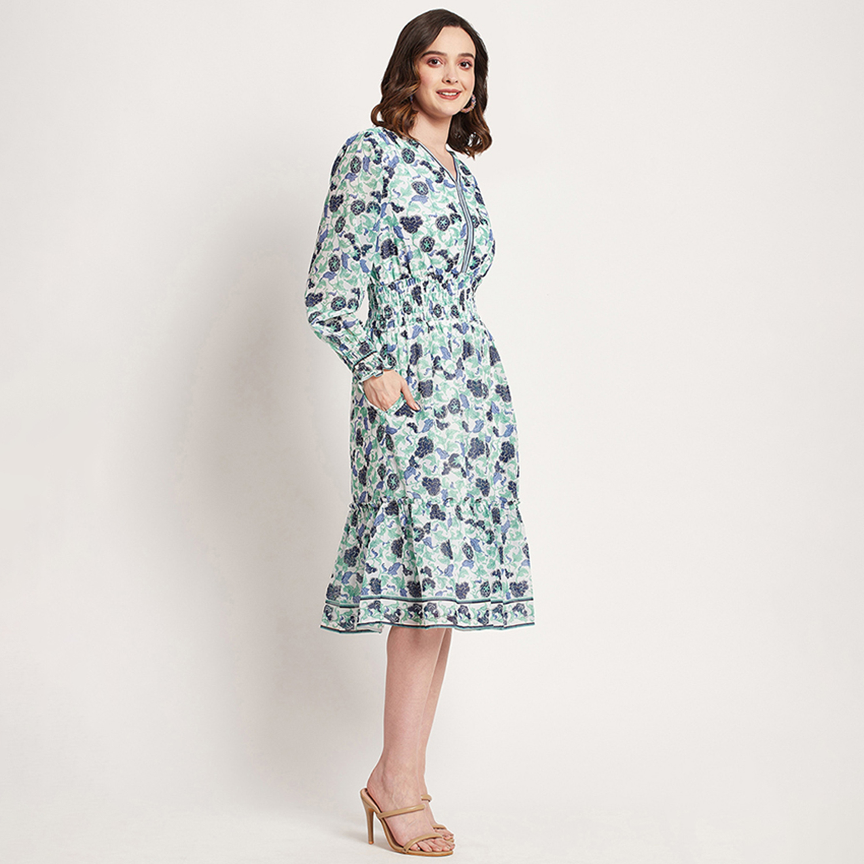 Beverly Hills Polo Club Printed V-Neck A-Line Midi Dress-women-clothing-dresses-image-3