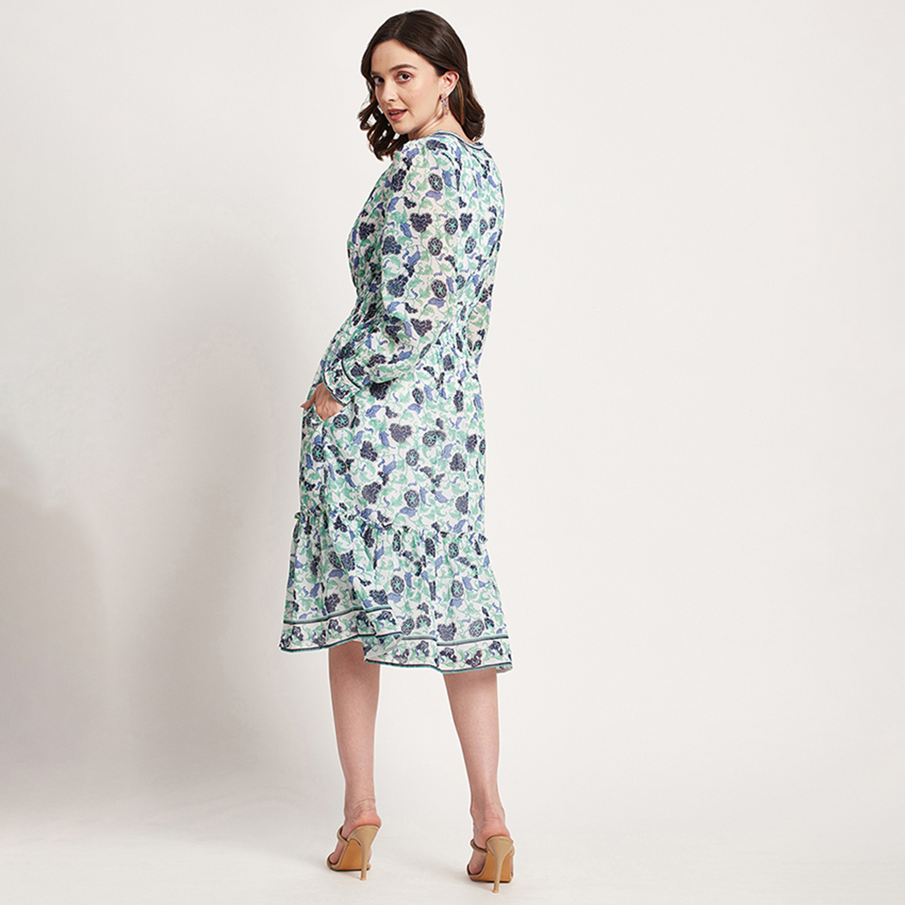 فستان ميدي ذو اى لاين بياقة على شكل فى مع طبعات من بيفرلي هيلز بولو كلوب-women-clothing-dresses-image-4