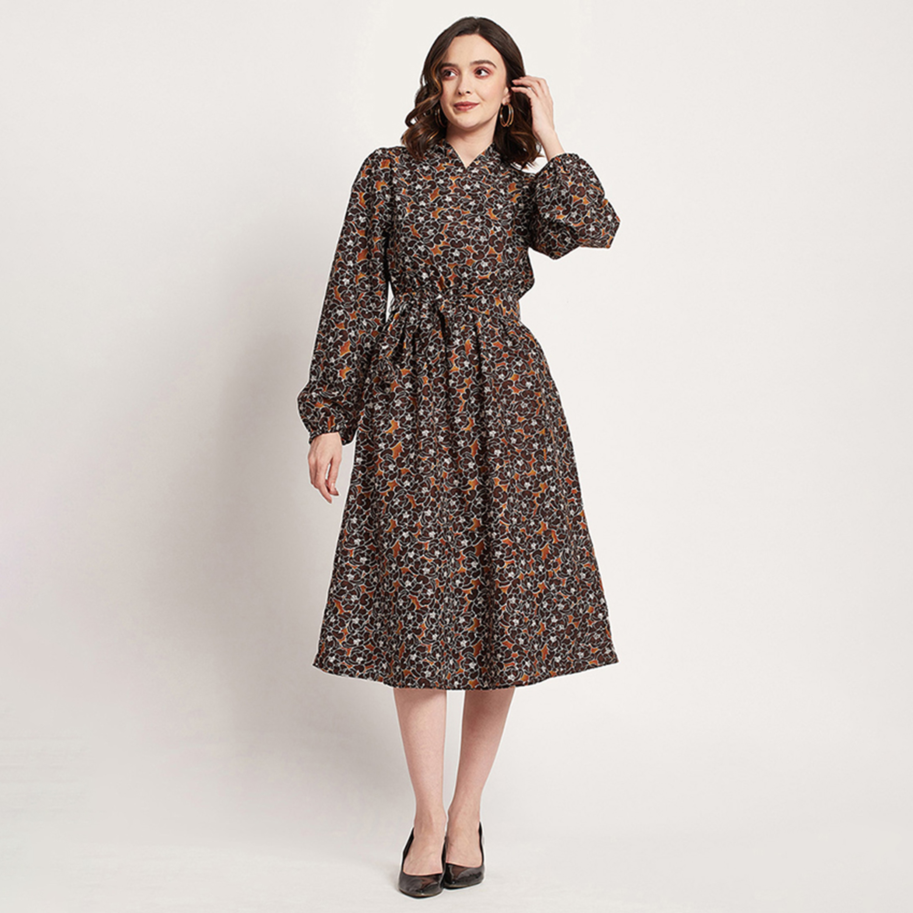 Beverly Hills Polo Club Printed V-Neck Fit and Flare Midi Dress-women-clothing-dresses-image-1