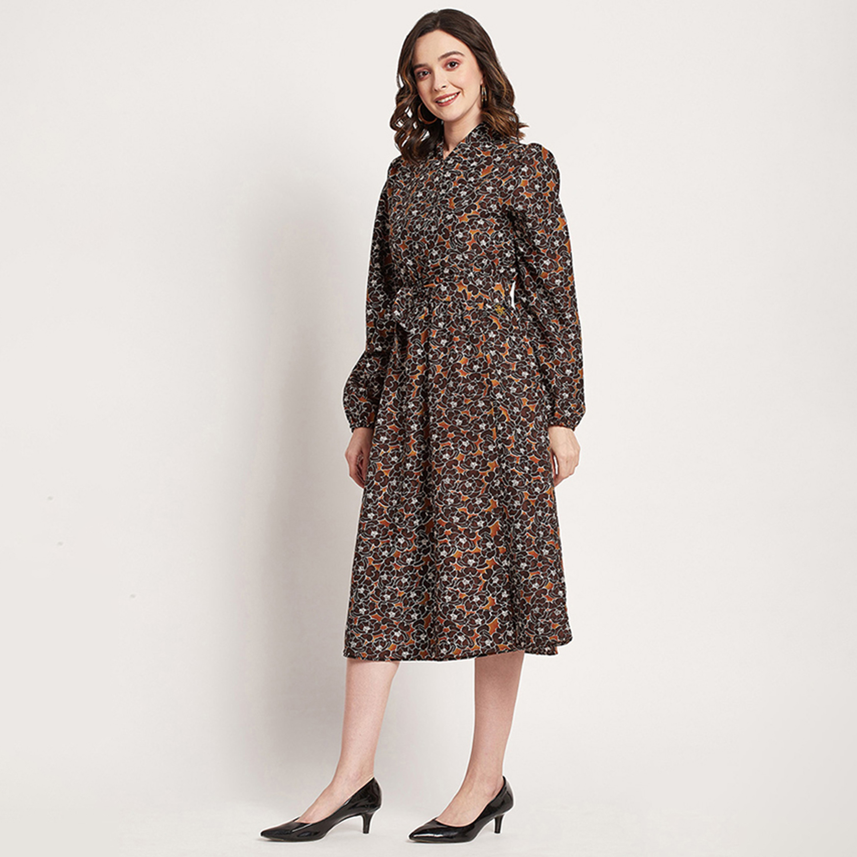 Beverly Hills Polo Club Printed V-Neck Fit and Flare Midi Dress-women-clothing-dresses-image-2