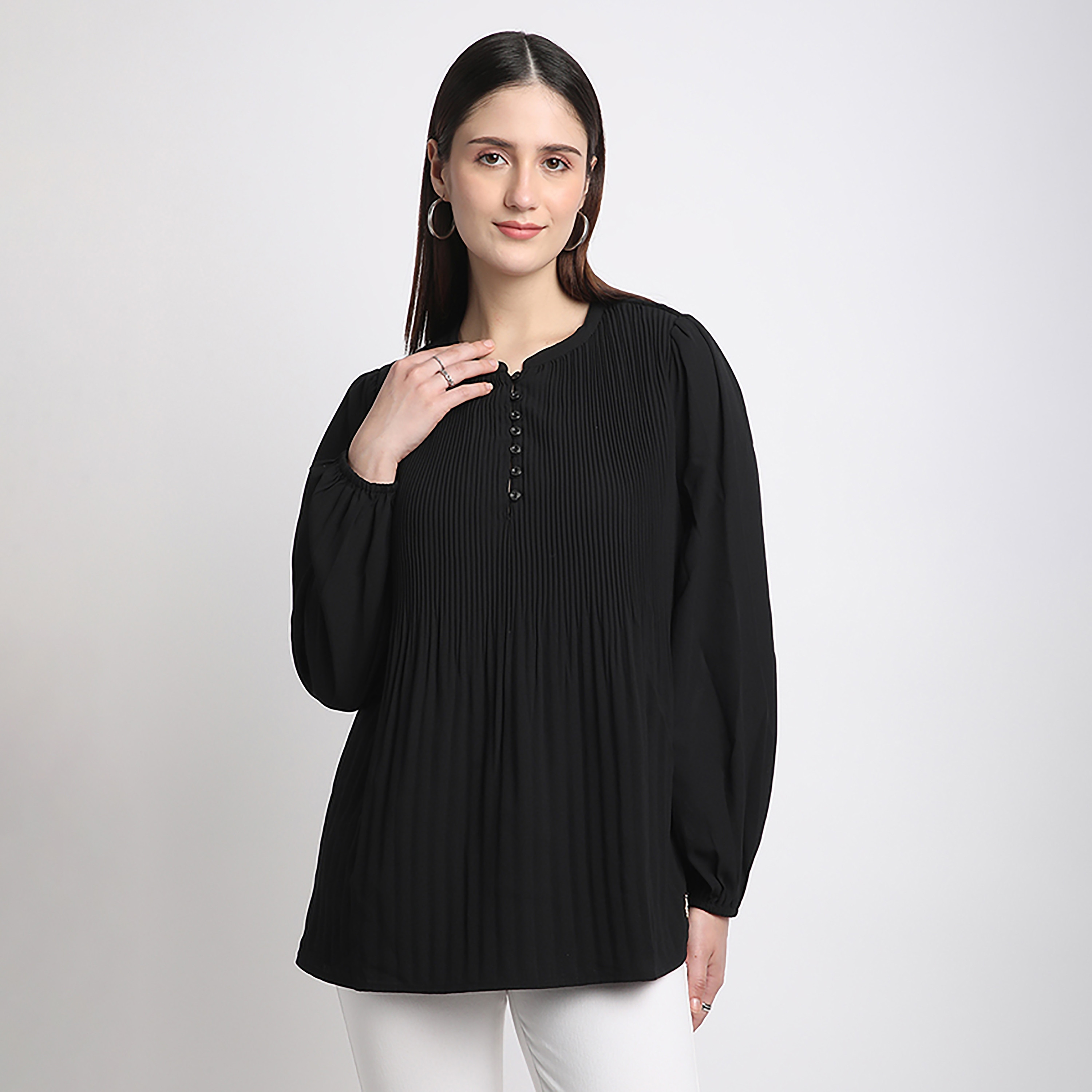 بيفرلي هيلز بولو كلوب بلوزة نسائية عادية بياقة دائرية وأكمام طويلة-women-clothing-shirtsandblouses-blouses-image-1