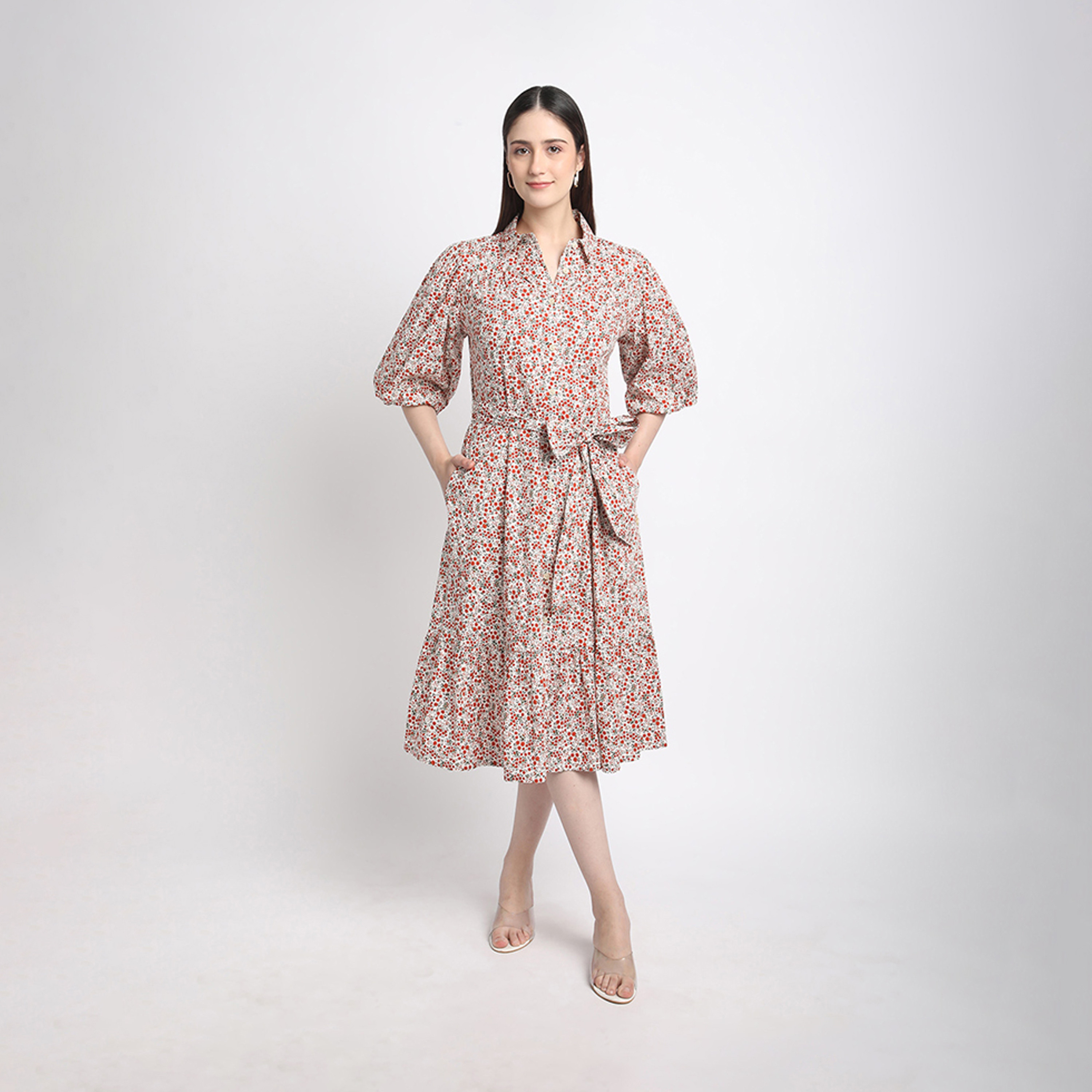 بيفرلي هيلز كلوب-  فستان متوسط ​​الطول بياقة وطبعة-women-clothing-dresses-image-1