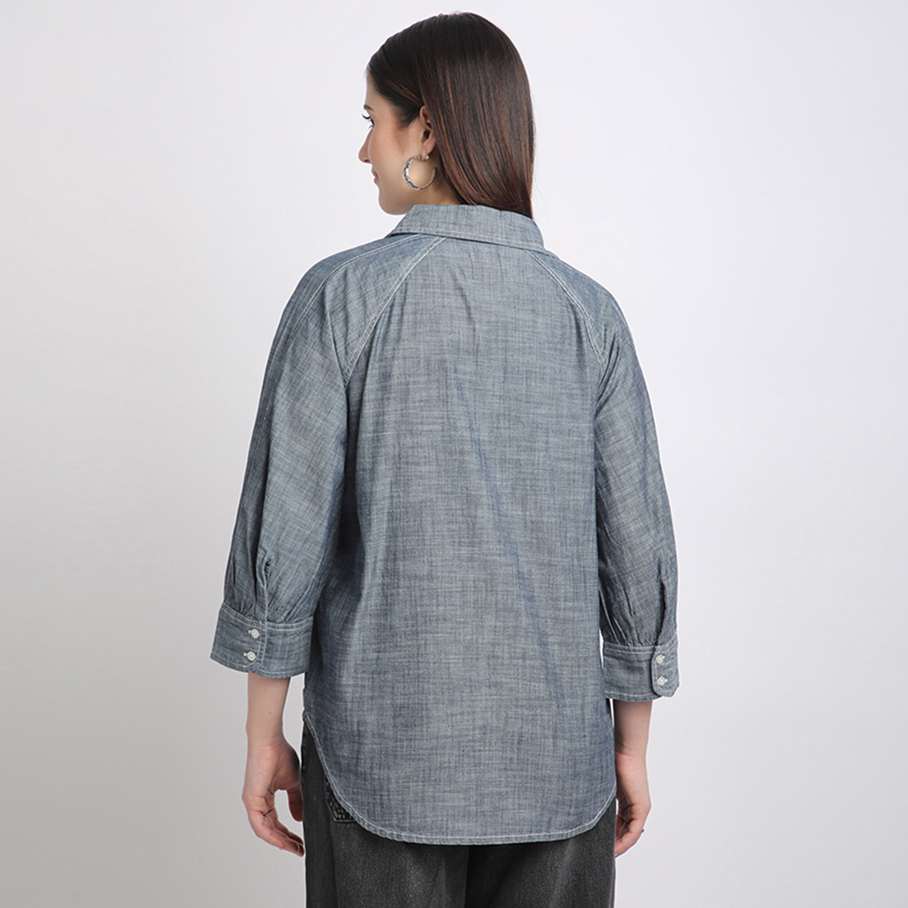 بيفرلي هيلز كلوب-  بلوزة نسائية منسوجة بأكمام ثلاثة أرباع وياقة منقوشة-women-clothing-shirtsandblouses-shirts-image-4