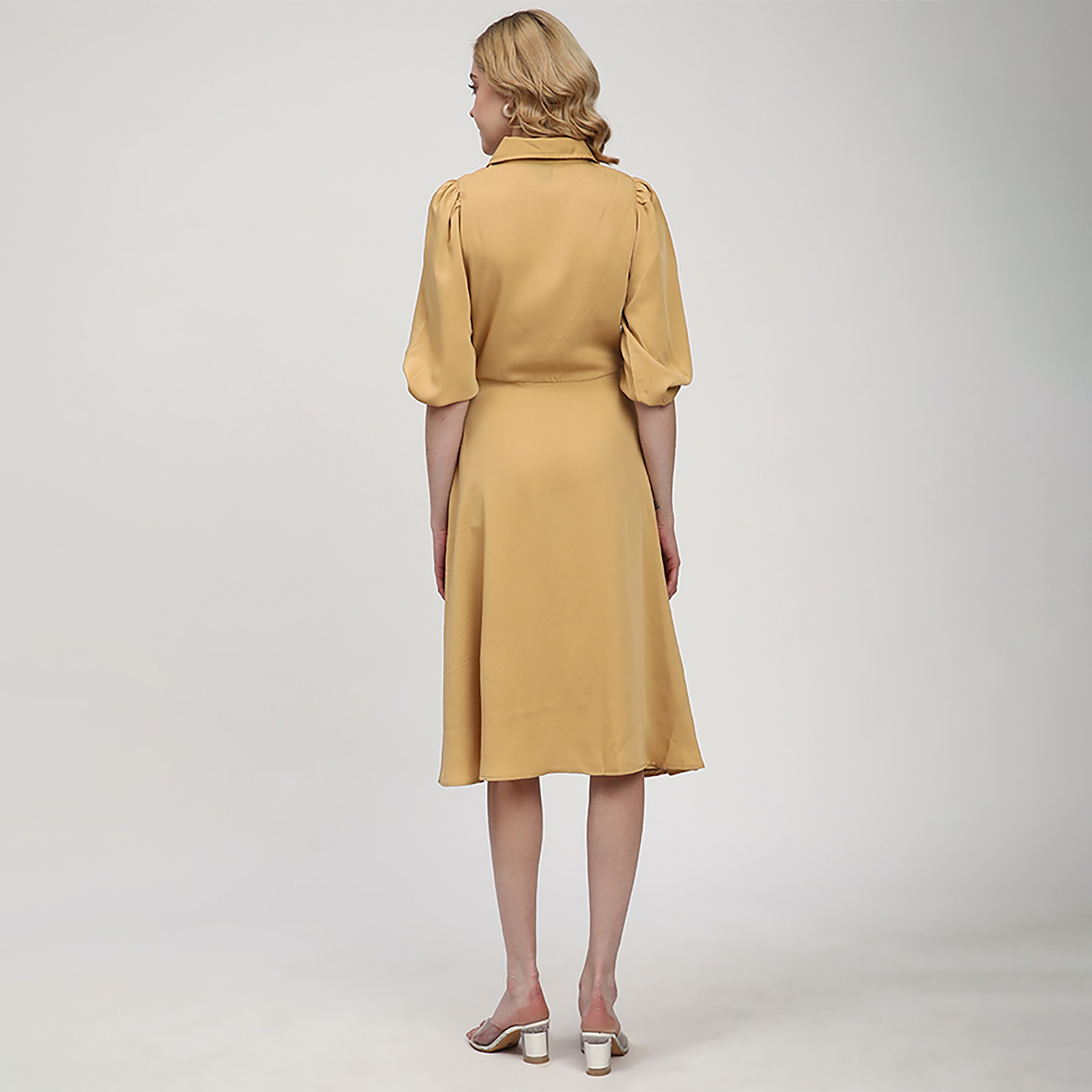 فستان نسائي متوسط الطول بتصميم حرف A وأكمام مطاطية من بيفرلي هيلز بولو كلوب-women-clothing-dresses-image-4