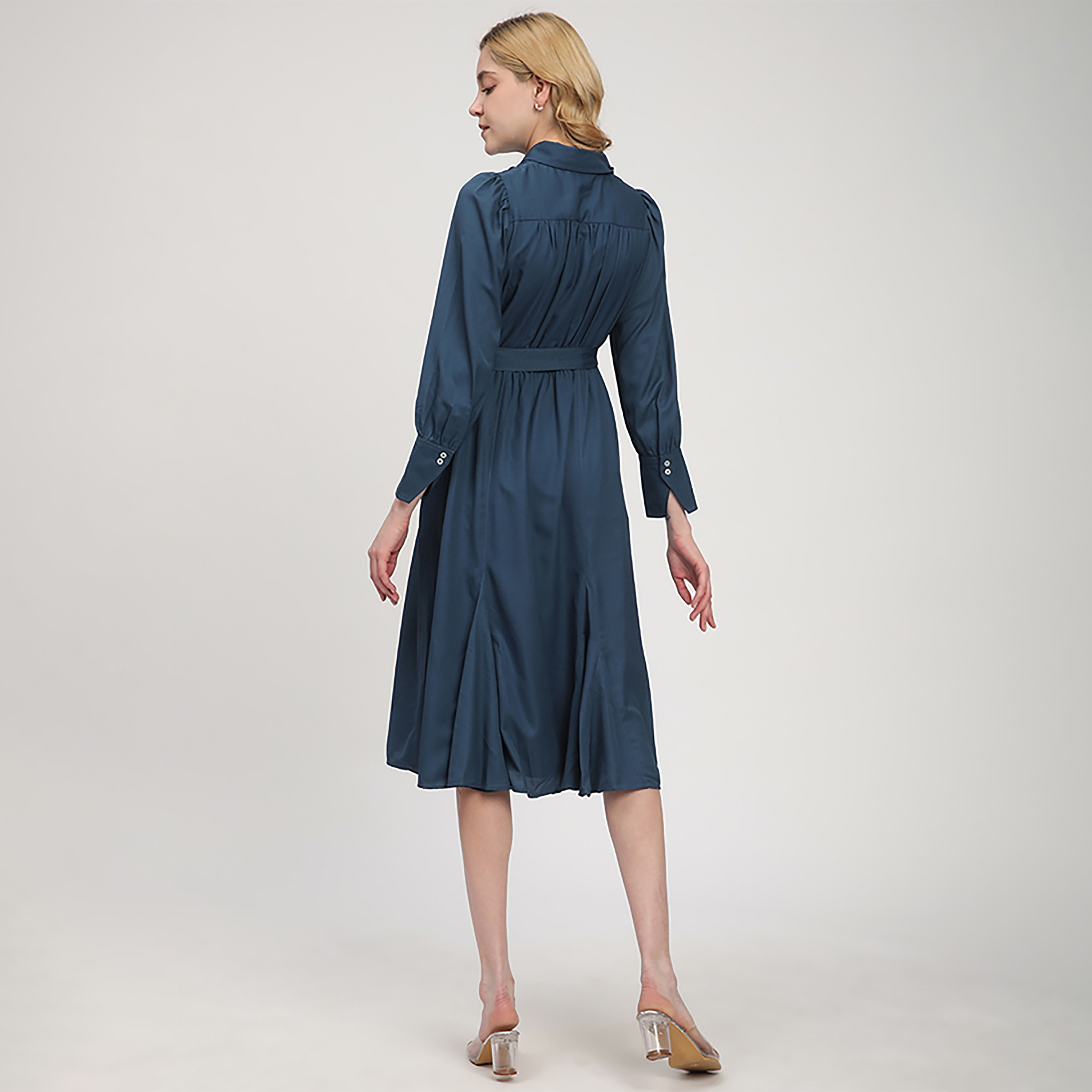 Beverly Hills Polo Club Blue Dropped Sleeves Shirt Women's Midi Dress-women-clothing-dresses-image-4