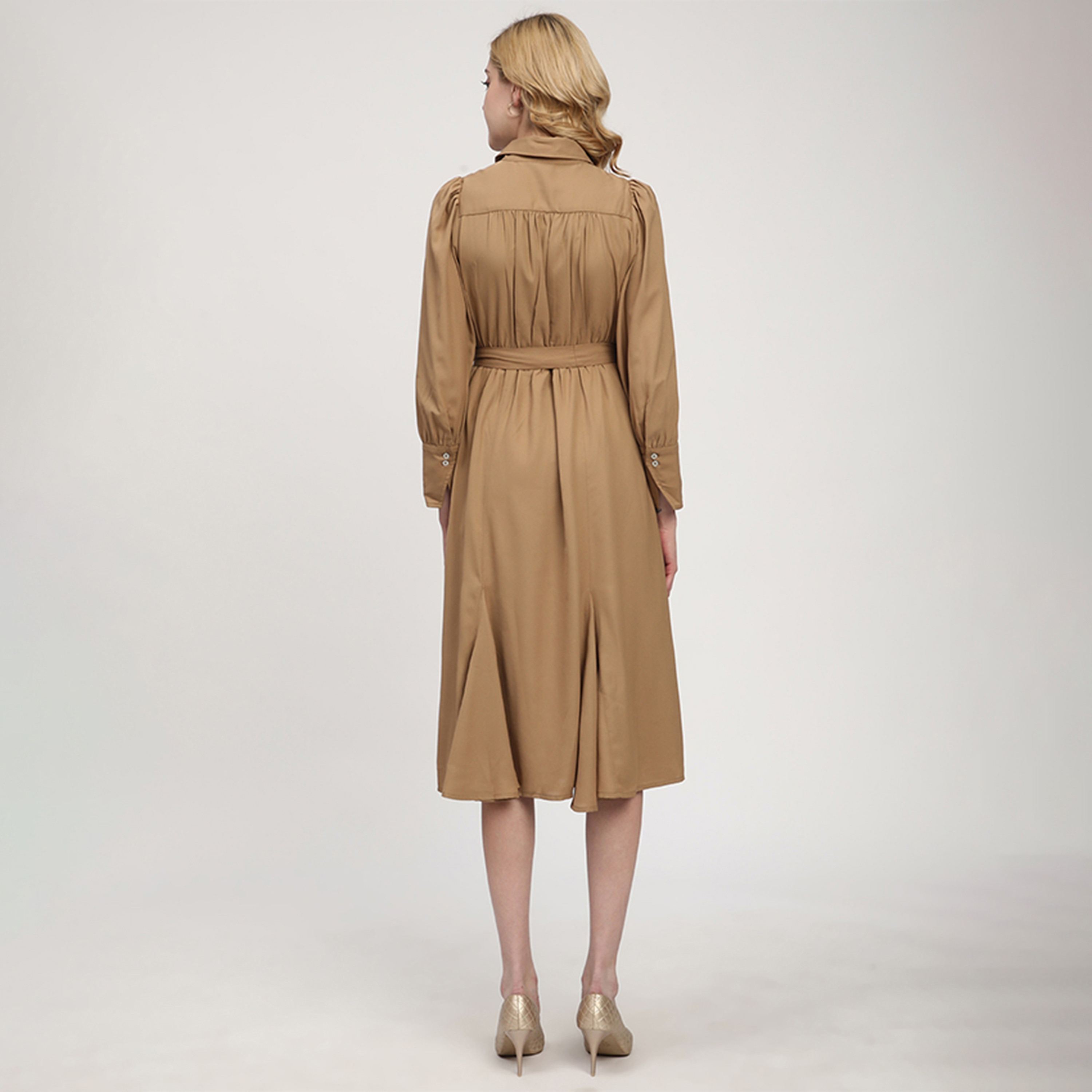فستان قميص نسائي متوسط الطول بني من بيفرلي هيلز بولو كلوب-women-clothing-dresses-image-4