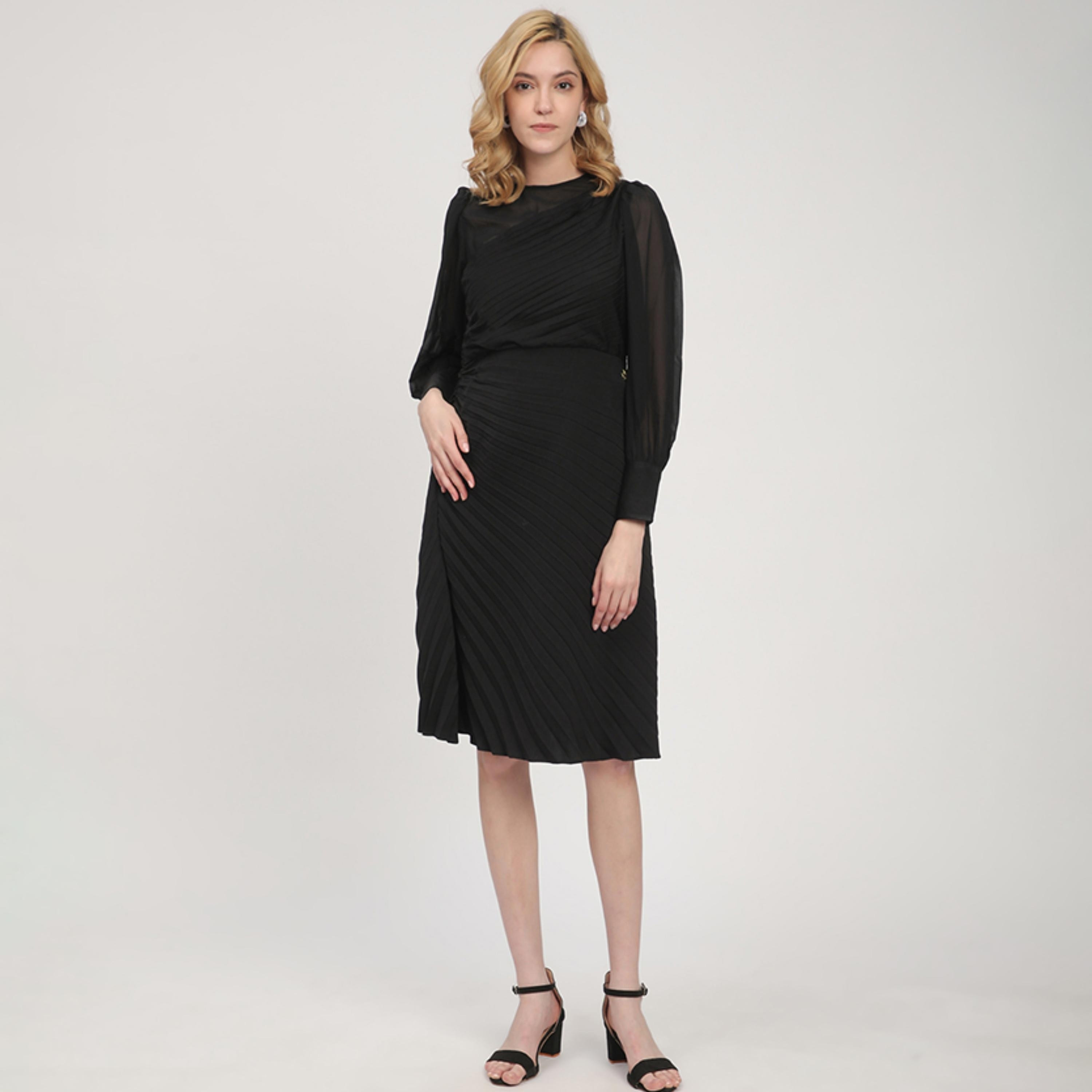 فستان نسائي مطوي بأكمام مطوية حتى الركبة من بيفرلي هيلز بولو كلوب-women-clothing-dresses-image-1