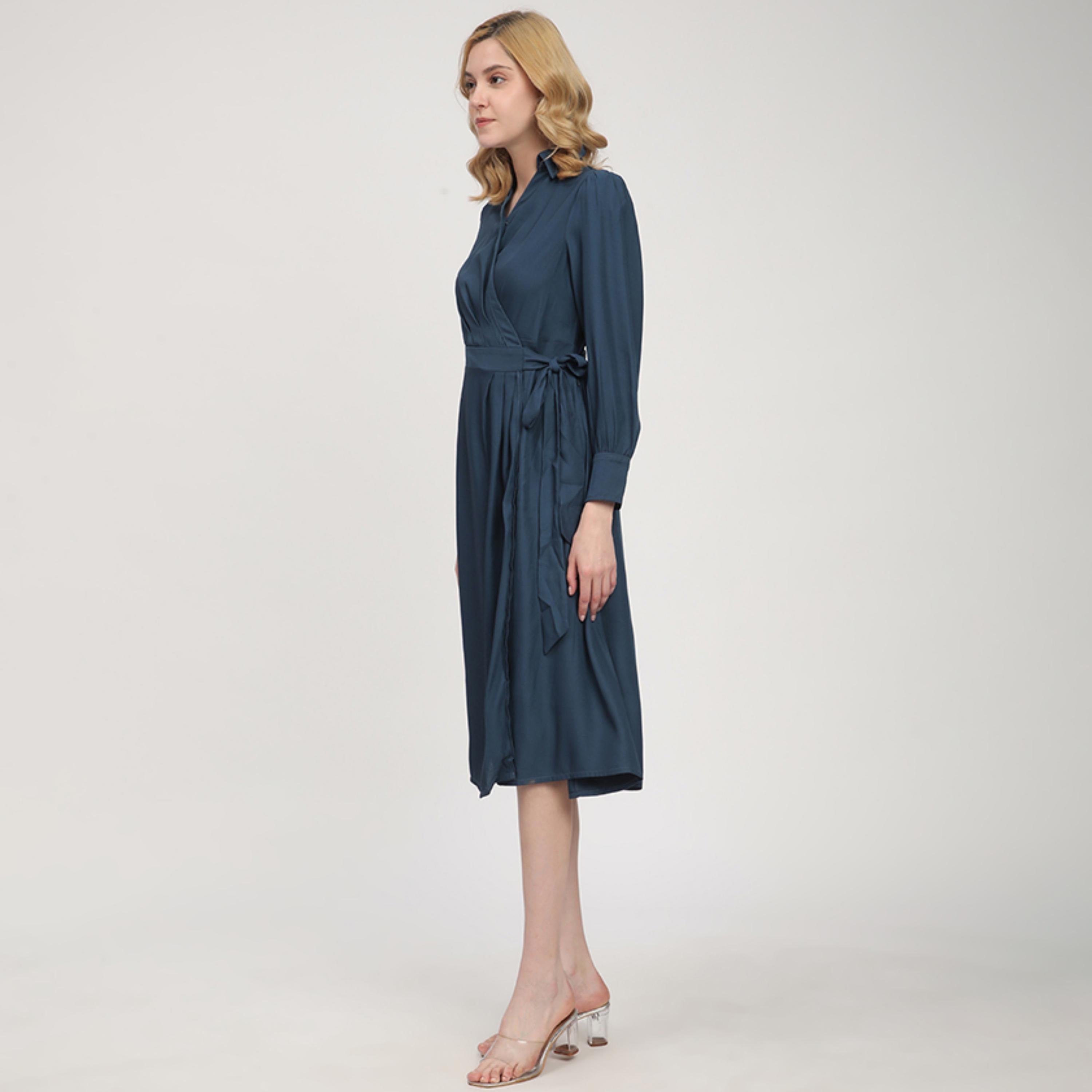 فستان نسائي متوسط الطول بأكمام مطوية وياقة من بيفرلي هيلز بولو كلوب-women-clothing-dresses-image-6