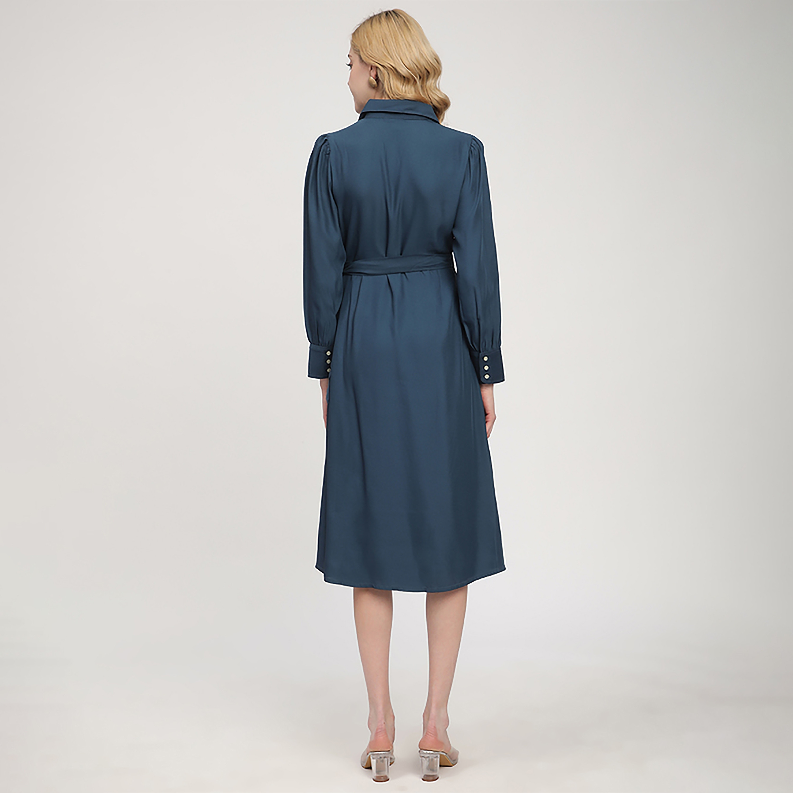 فستان نسائي متوسط الطول بأكمام مطوية وياقة من بيفرلي هيلز بولو كلوب-women-clothing-dresses-image-8