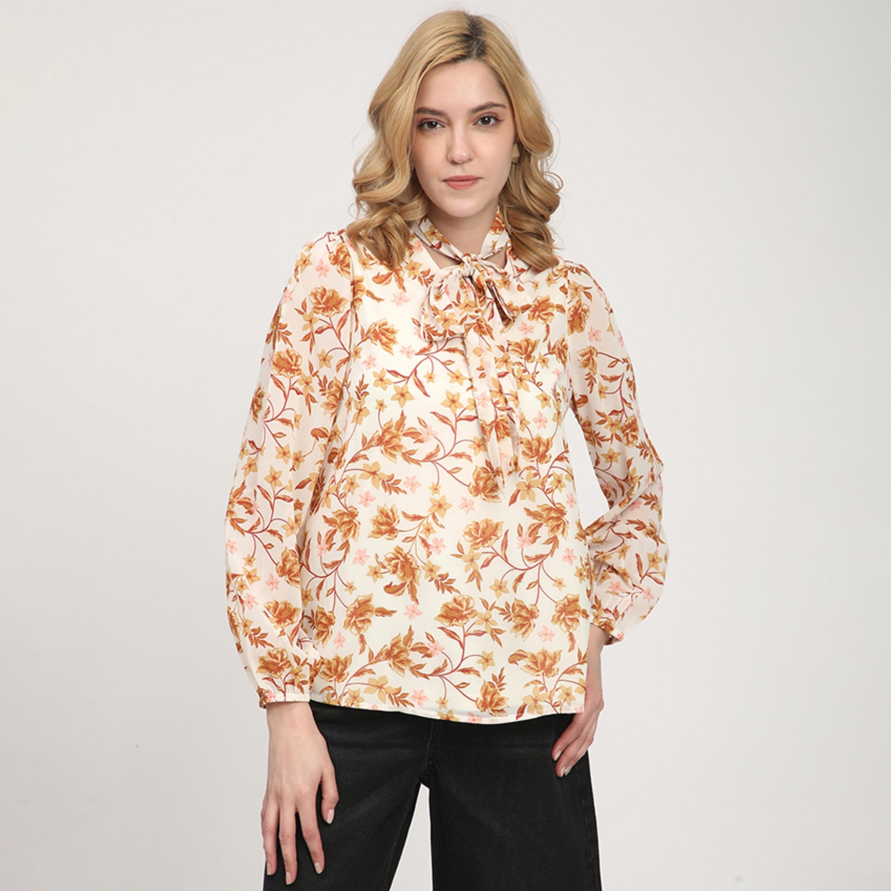 بلوزة نسائية بأكمام طويلة وياقة مربوطة وطبعة زهور من بيفرلي هيلز بولو كلوب-women-clothing-shirtsandblouses-blouses-image-1