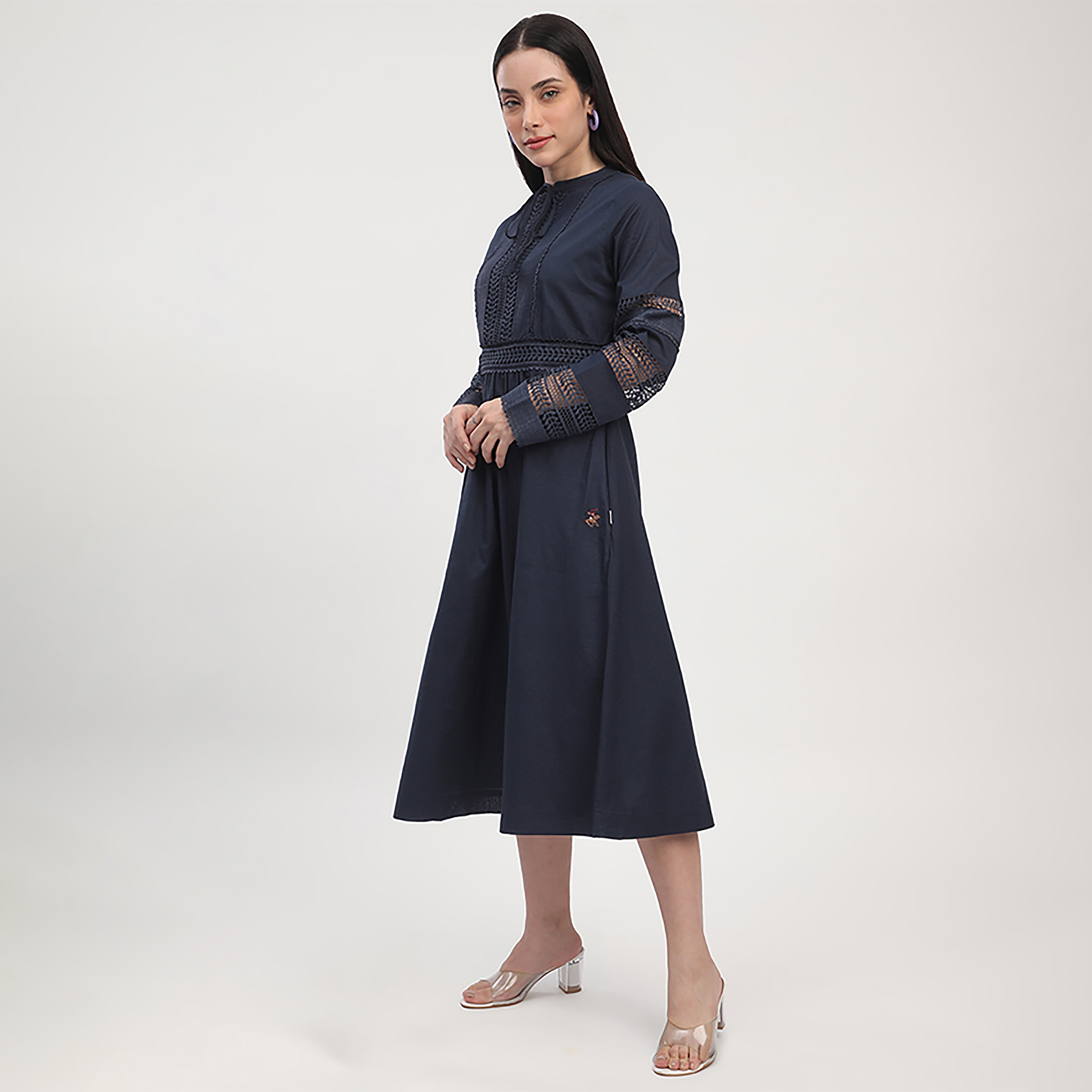 Beverly Hills Polo Club Tie Neck Crochet Lace Women's Midi Dress-women-clothing-dresses-image-2