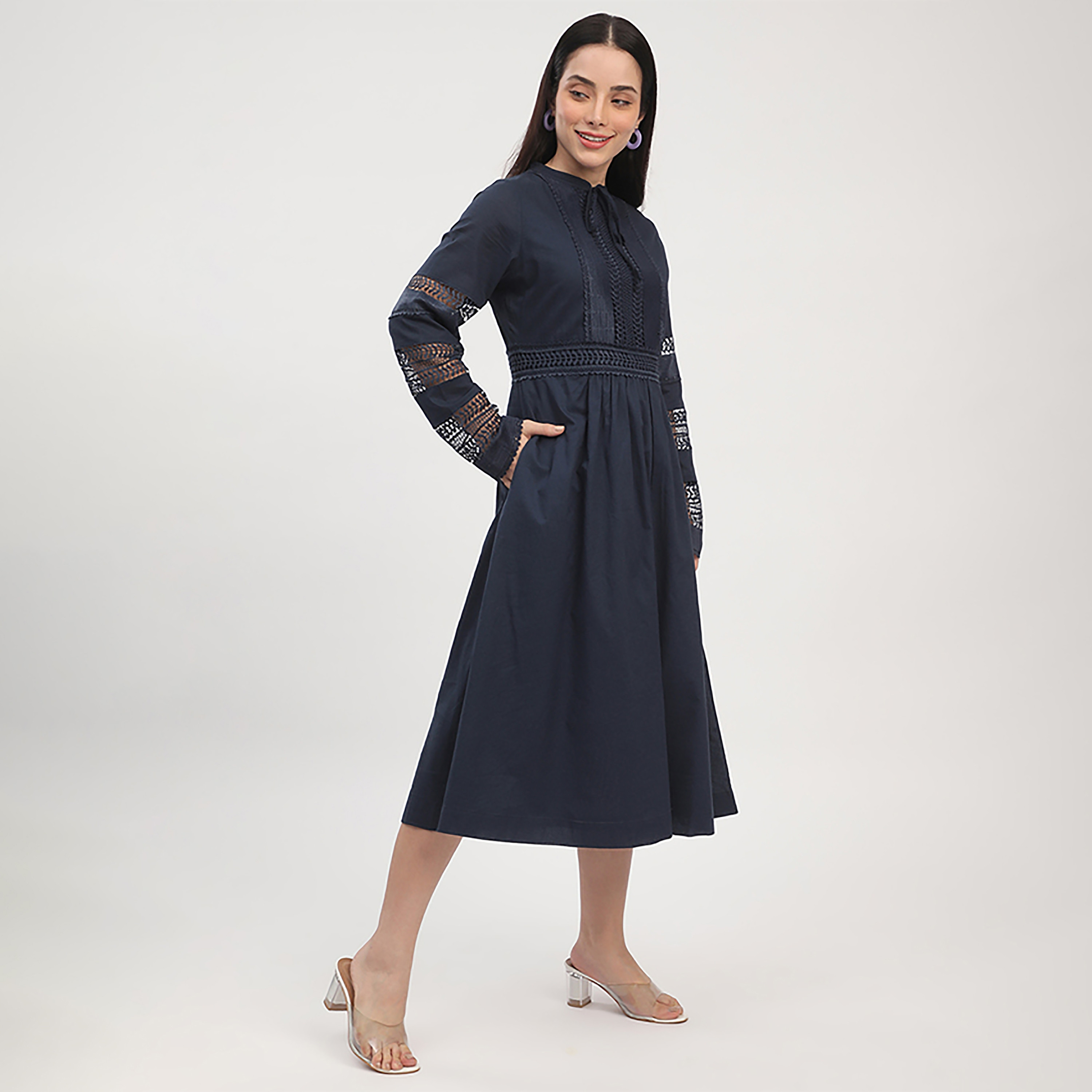 Beverly Hills Polo Club Tie Neck Crochet Lace Women's Midi Dress-women-clothing-dresses-image-3