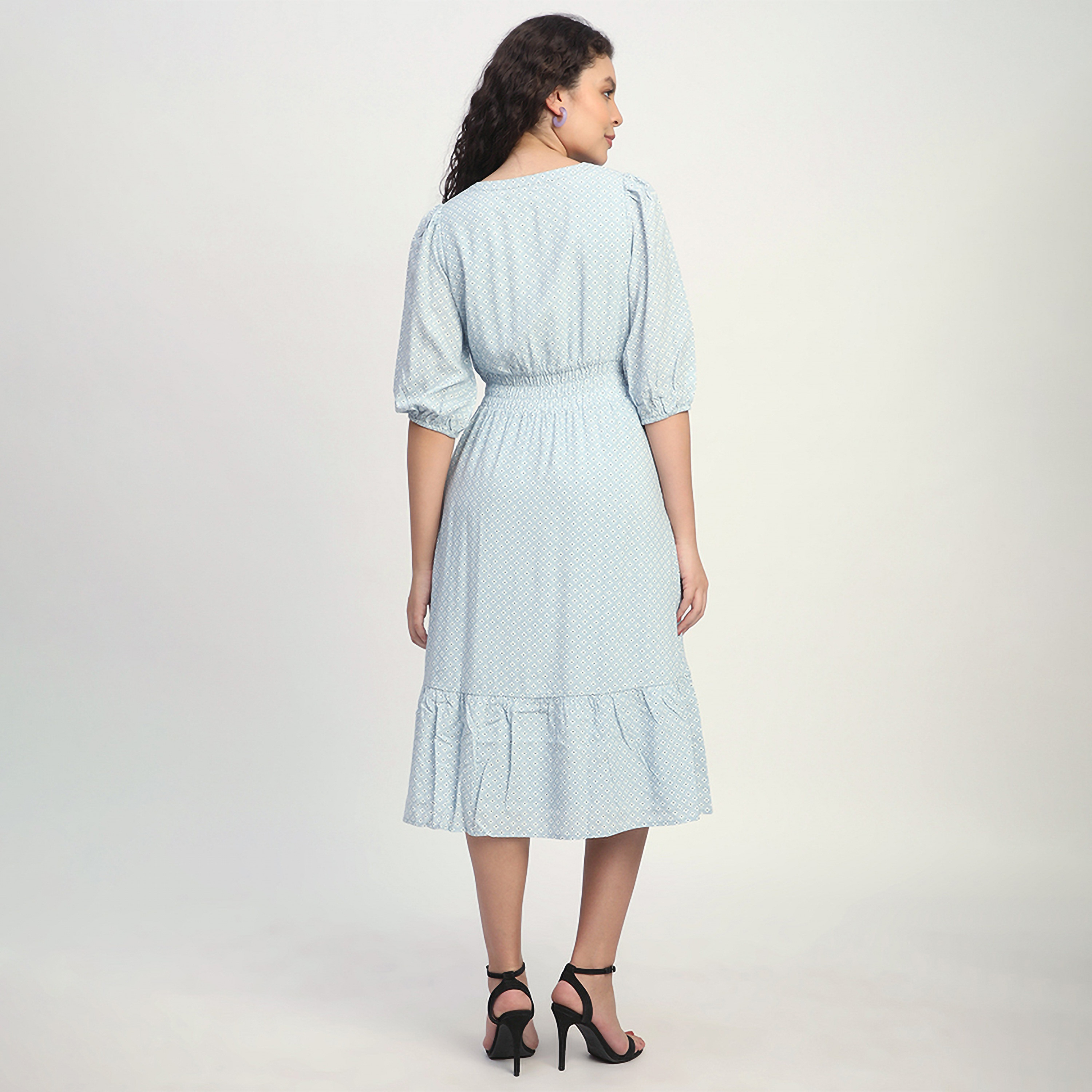 فستان متوسط الطول من القطن بطبعة هندسية وأكمام مرنة للنساء من بيفرلي هيلز بولو كلوب-women-clothing-dresses-image-4