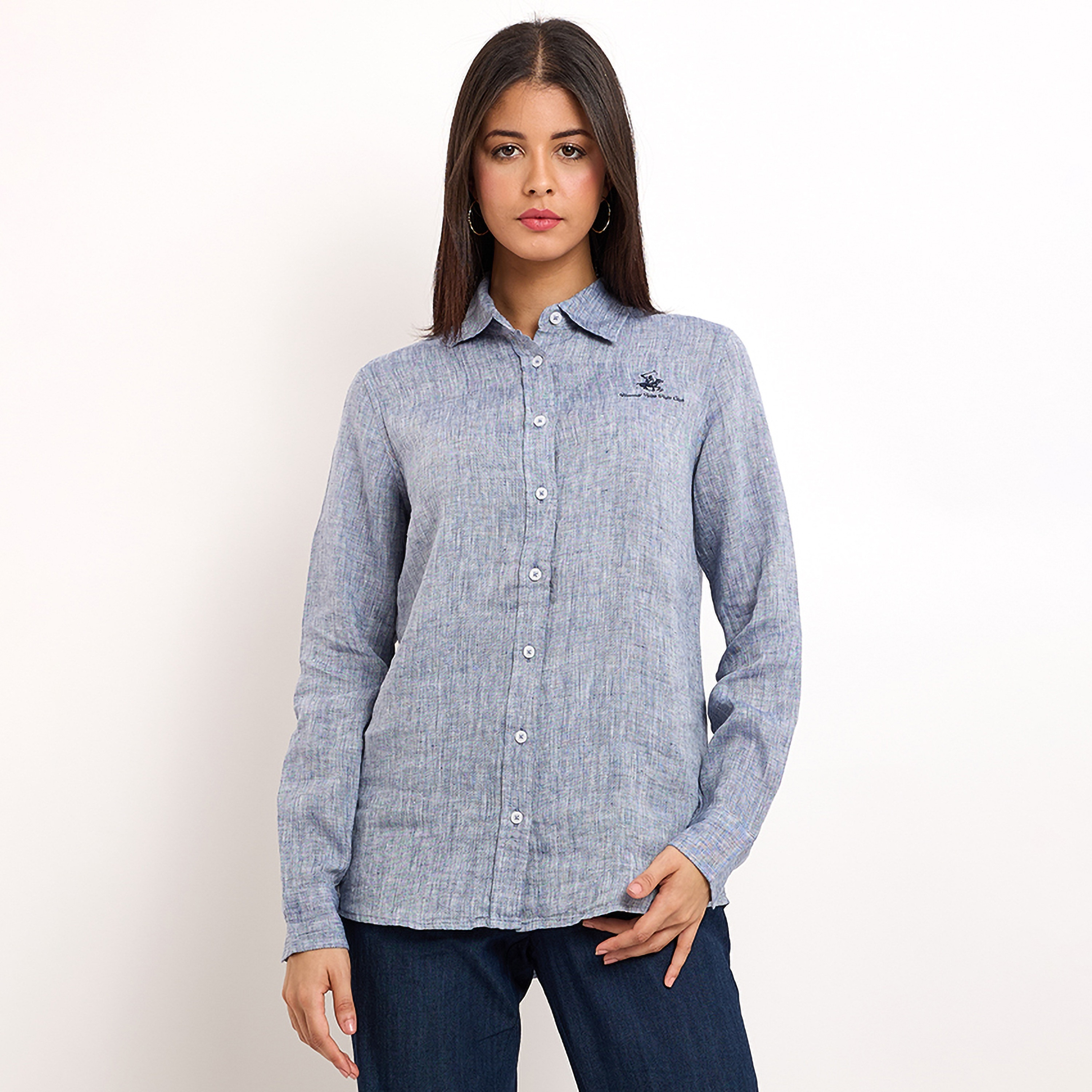 Beverly Hills Polo Club Plain Collared Long Sleeves Women's Shirt-women-clothing-shirtsandblouses-shirts-image-1