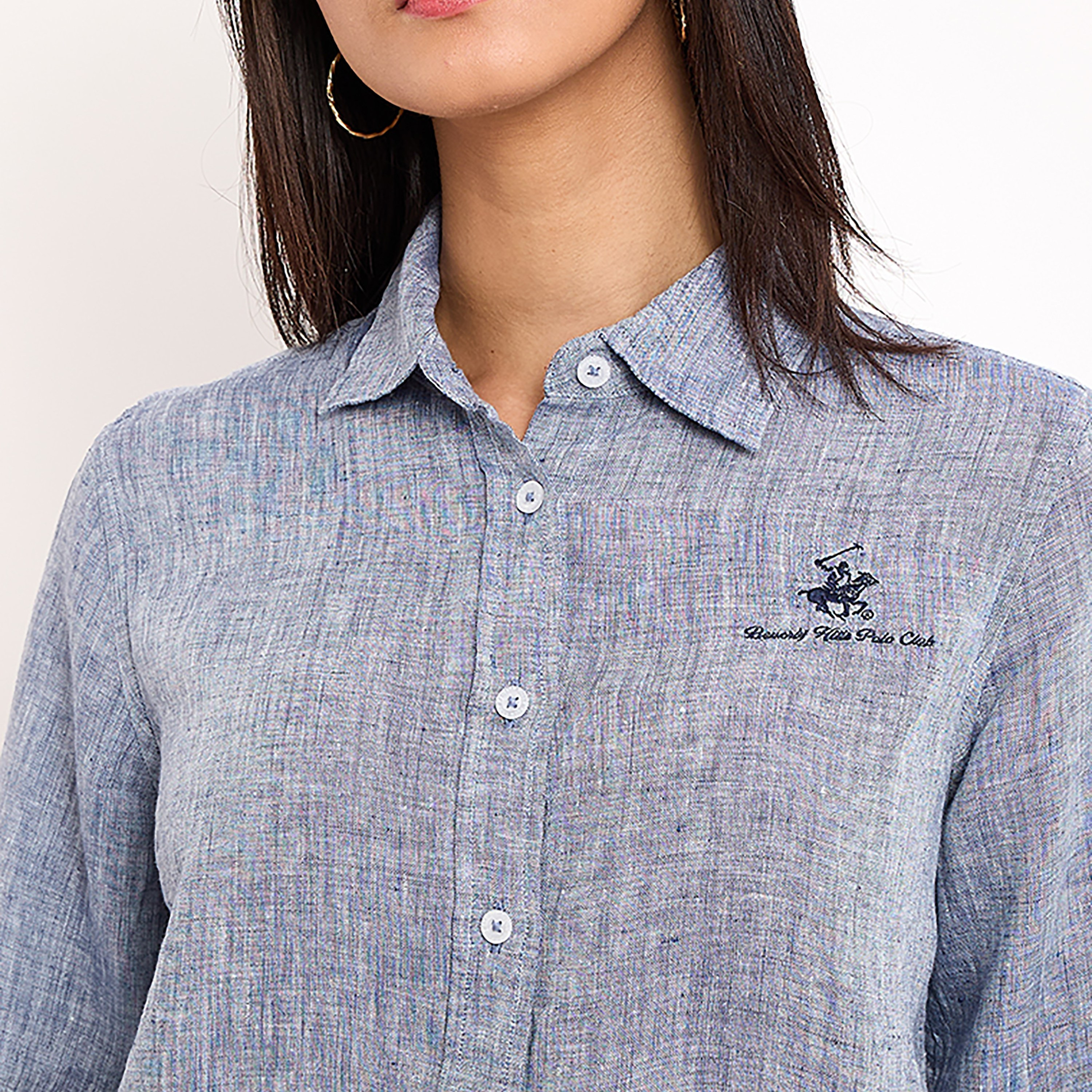 Beverly Hills Polo Club Plain Collared Long Sleeves Women's Shirt-women-clothing-shirtsandblouses-shirts-image-2
