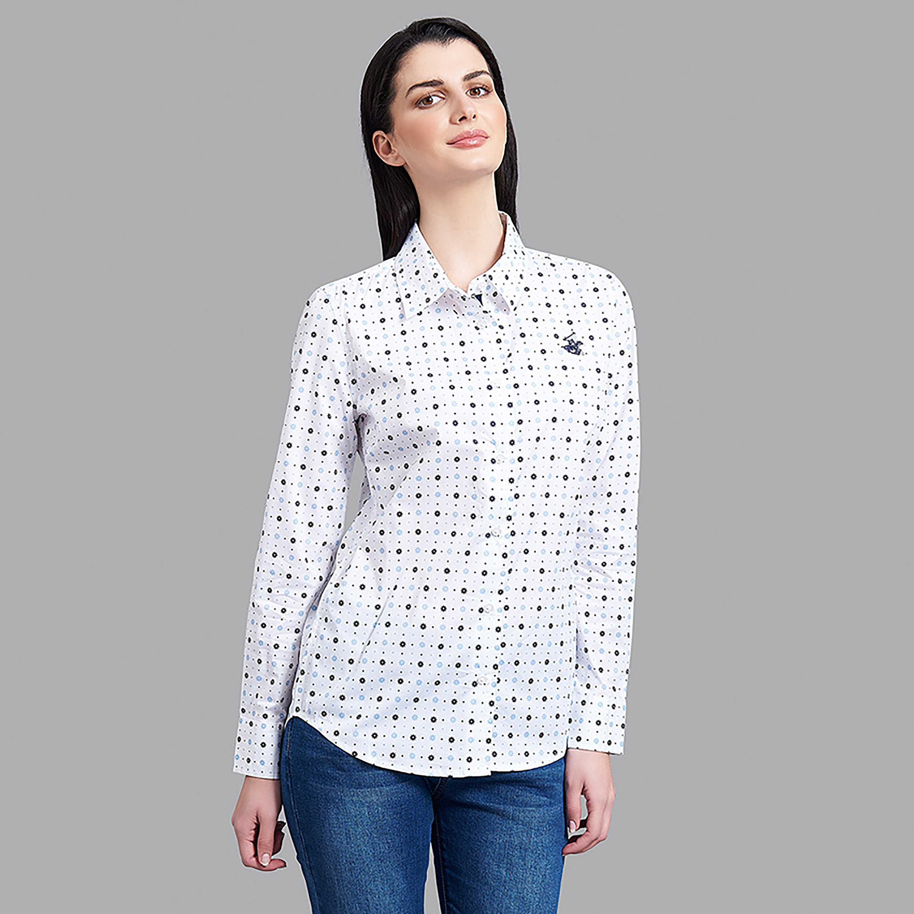 Beverly Hills Polo Club White Printed Regular Fit Full Sleeves Casual Shirt-women-clothing-shirtsandblouses-blouses-image-1