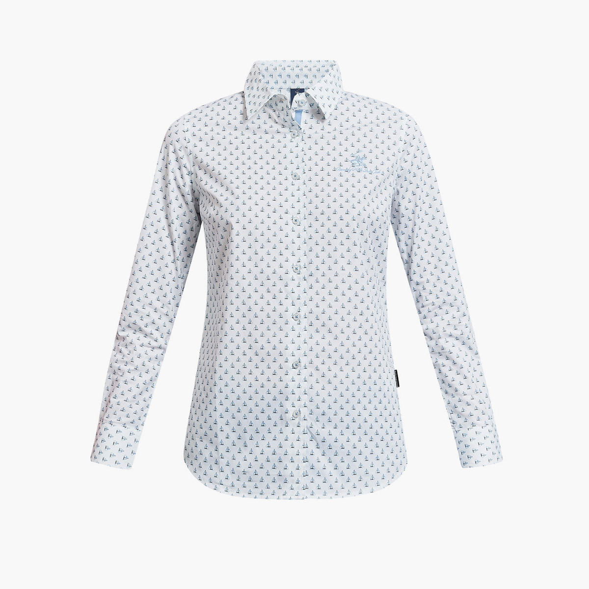 قميص بيفرلي هيلزبولو كلوب مطبوع بياقة وأكمام طويلة مع لون أبيض للنساء-women-clothing-shirtsandblouses-blouses-image-3