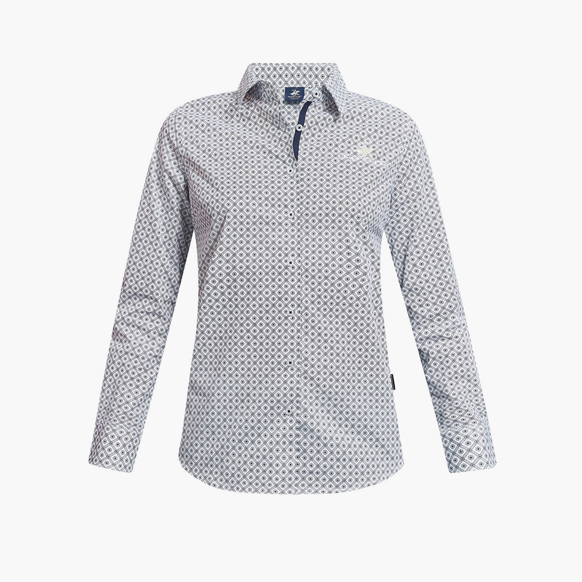 قميص بيفرلي هيلزبولو كلوب مطبوع بياقة وأكمام طويلة مع لون أبيض للنساء-women-clothing-shirtsandblouses-blouses-image-3